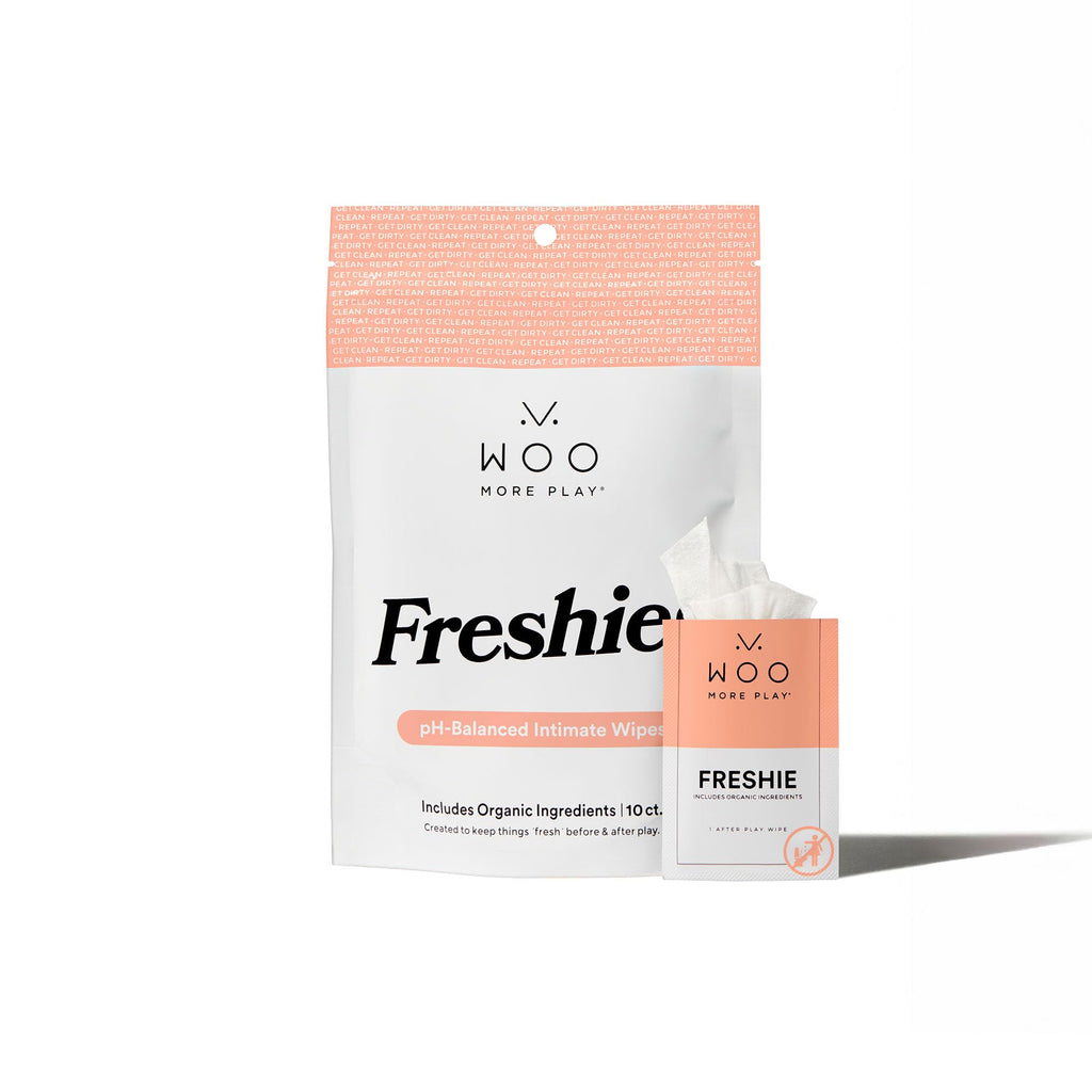 Woo More Play Freshies: All-Natural Feminine Intimacy Wipes with Coconut Oil & Aloe Vera - Vegan & Cruelty-Free, 10ct