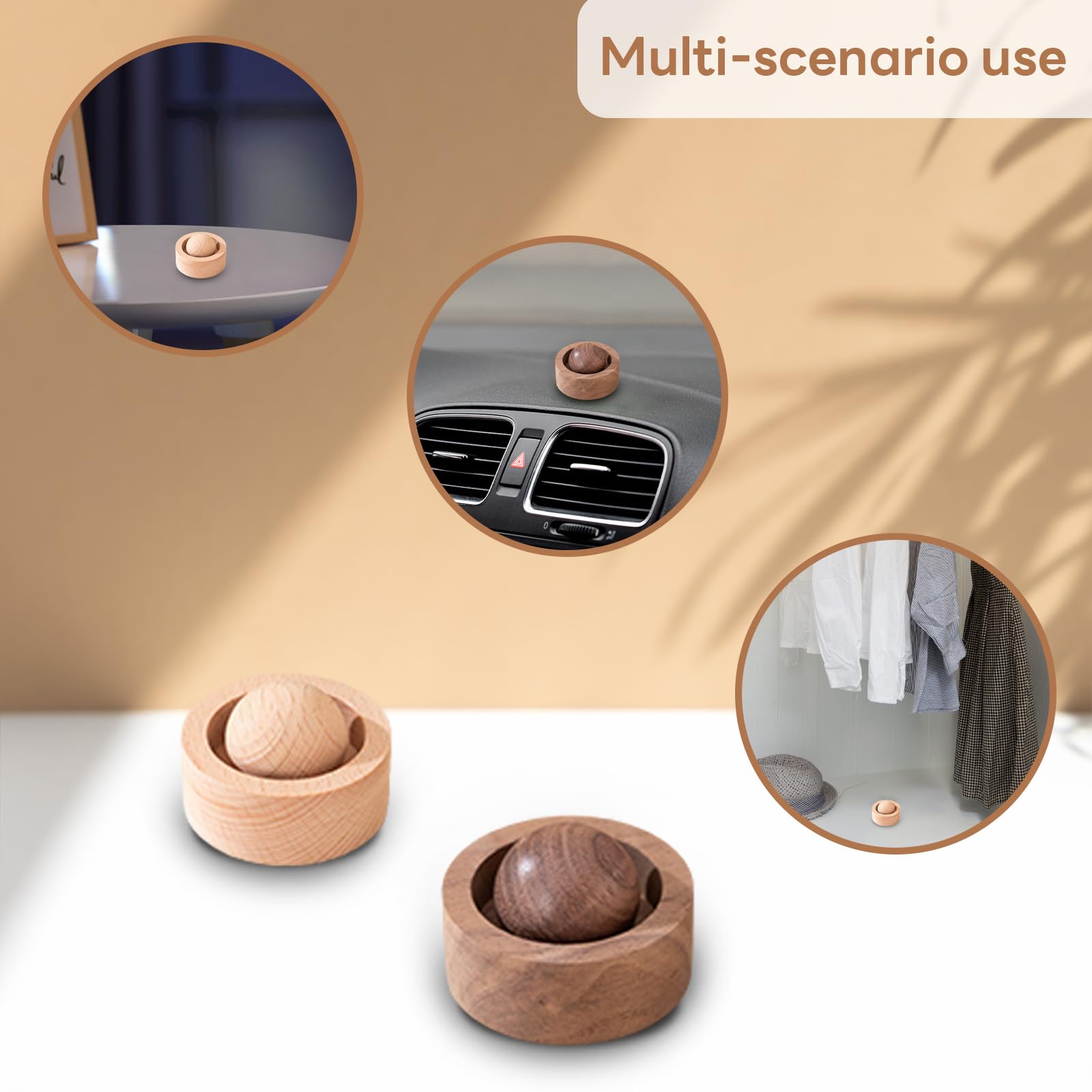 Wooden Essential Oil Diffuser – Round Ball Aromatherapy Diffuser, Walnut & Beech, Office, Car, Yoga