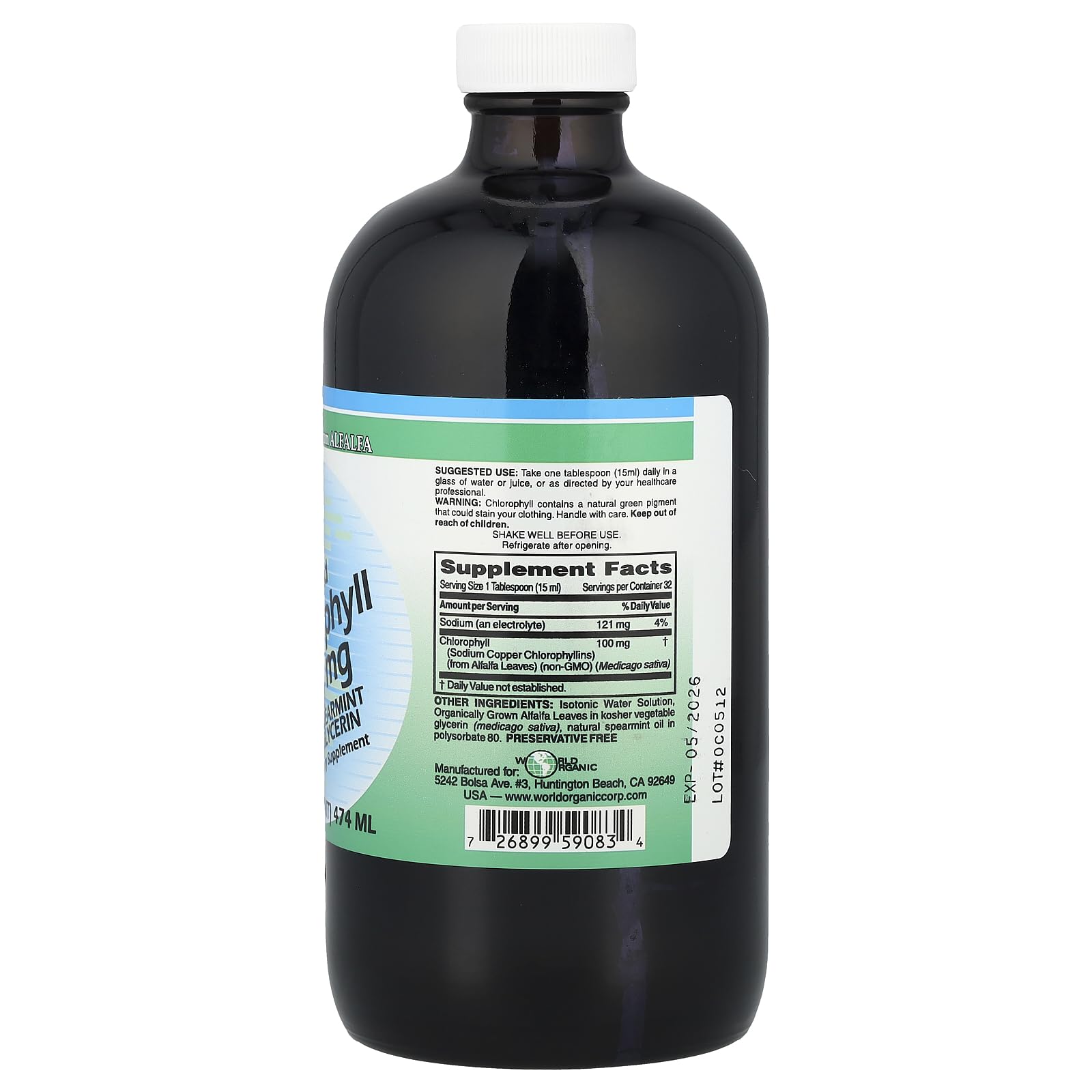 World Organics Liquid Chlorophyll with Spearmint – 16 Fl Oz