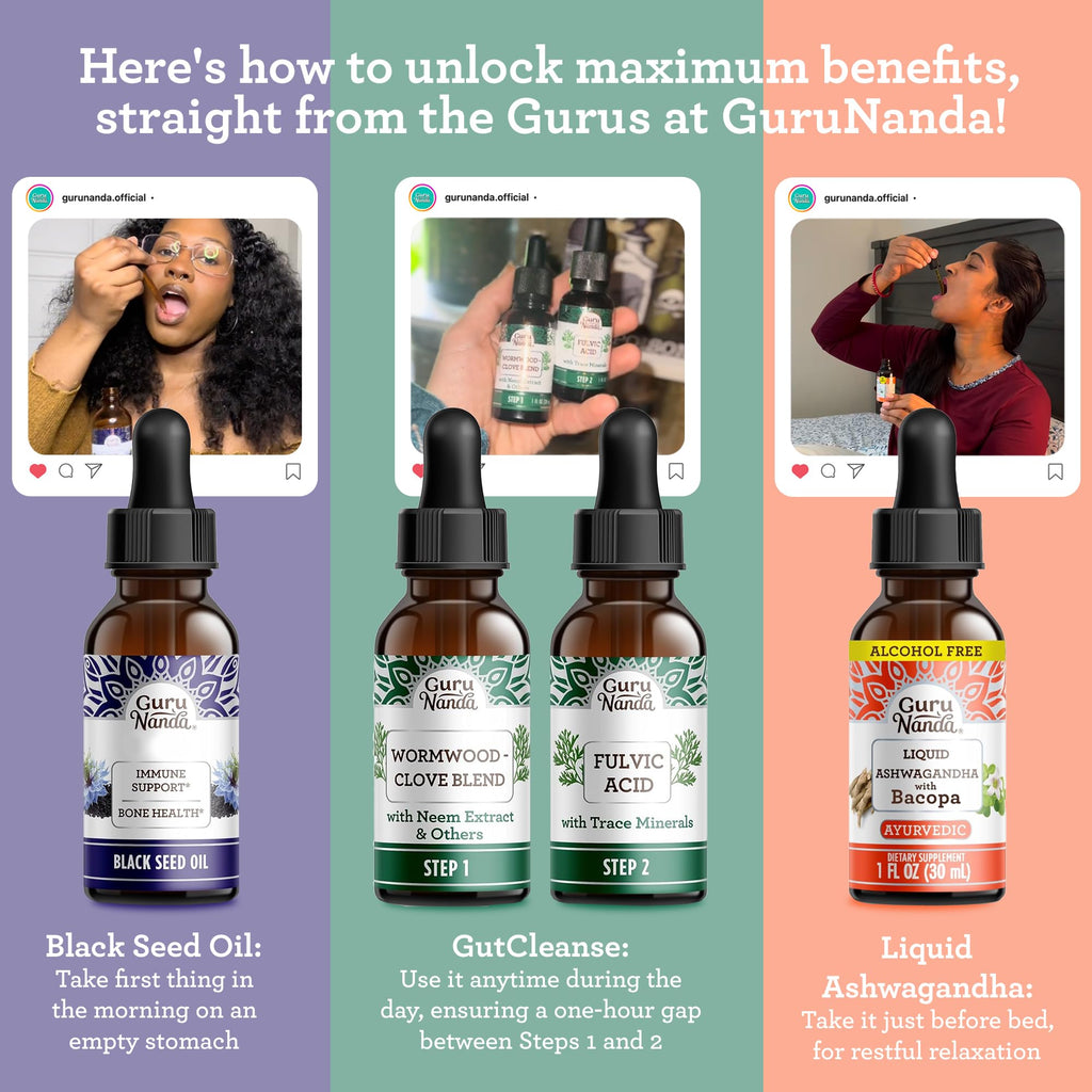 GuruNanda Total Wellness Boost: Ashwagandha, Black Seed Oil & GutCleanse