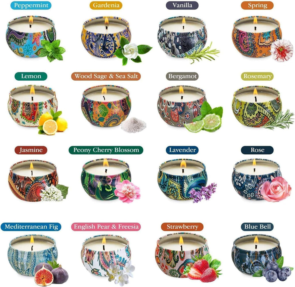 WPONSZU 16-Pack Scented Candles Gift Set – 2.5 oz Soy Tin Candles for Home Décor & Travel