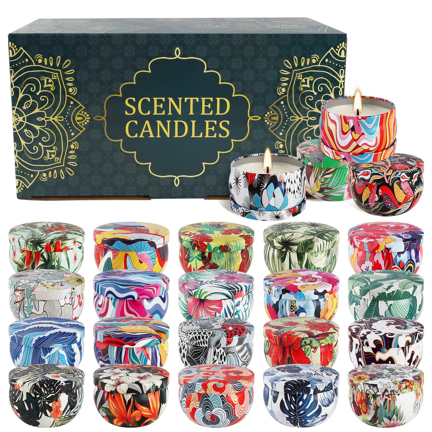 WPONSZU 24-Pack Scented Candles Gift Set – 2.5 oz Soy Wax Travel Tin Jars