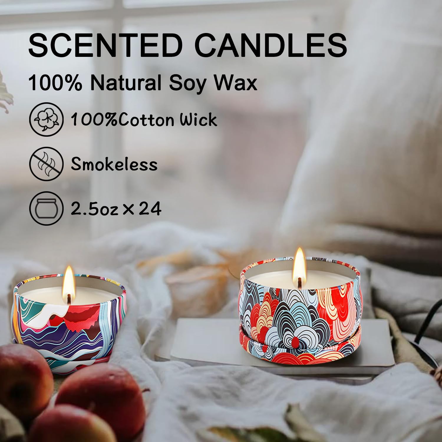 WPONSZU 24-Pack Scented Candles Gift Set – 2.5 oz Soy Wax Travel Tin Jars