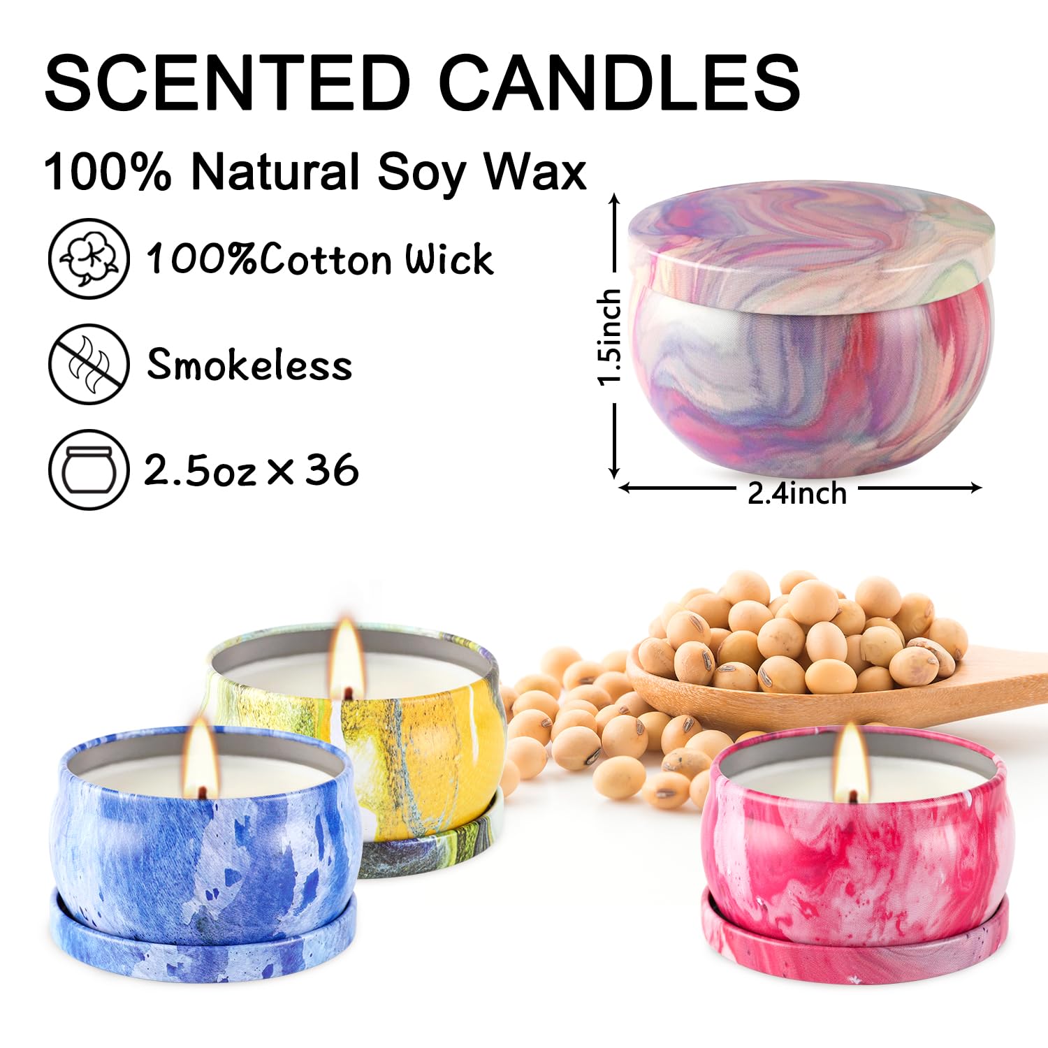 WPONSZU 24-Pack Scented Candles Gift Set — Soy Wax Travel Tin Jars 2.5oz