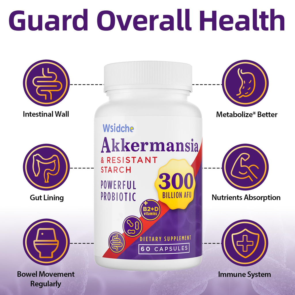 Wsidche 300 Billion AFU Akkermansia Probiotic | 3 Packs for Digestive & Gut Support