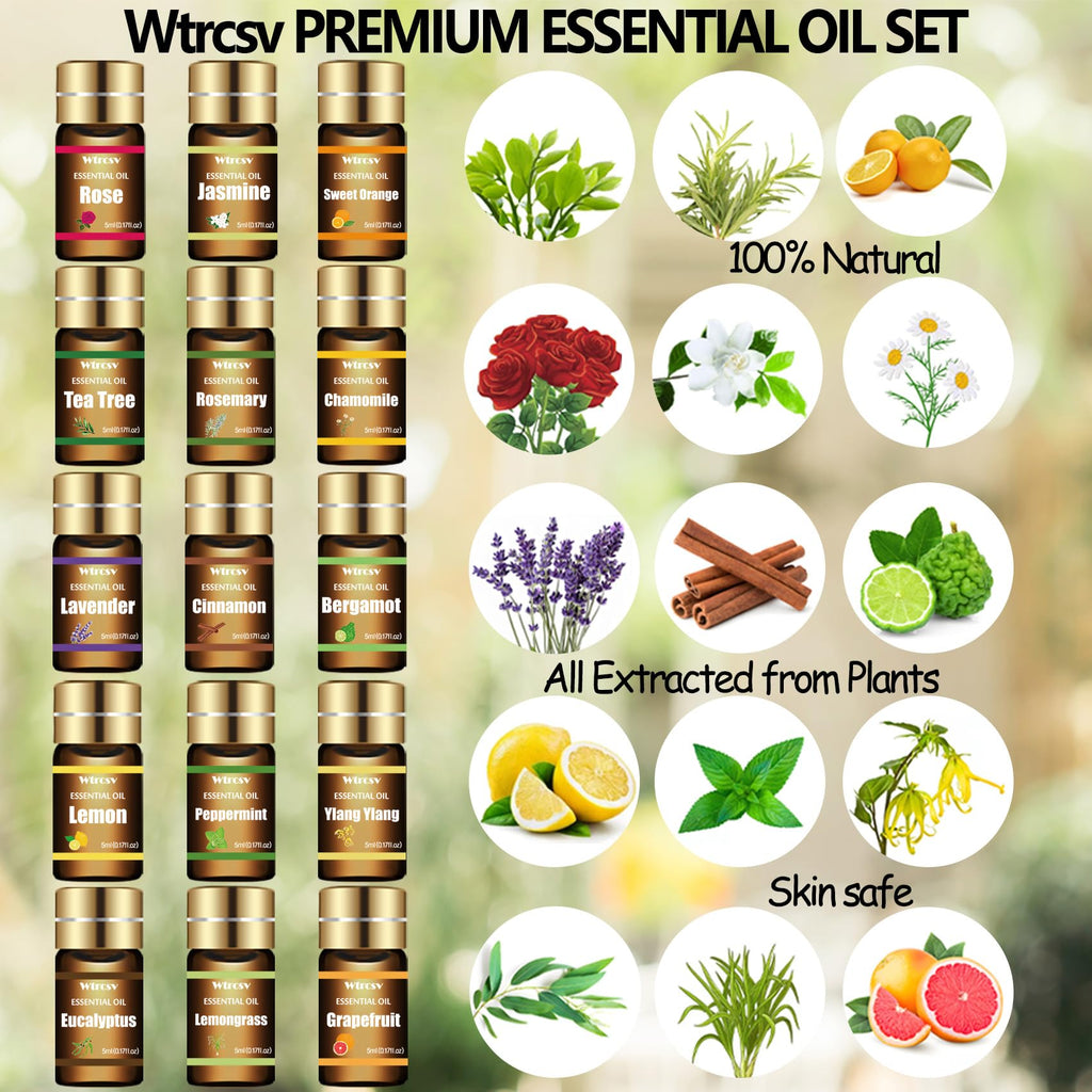 Wtrcsv Essential Oils Set – 15 Premium Blends for Diffusers & DIY