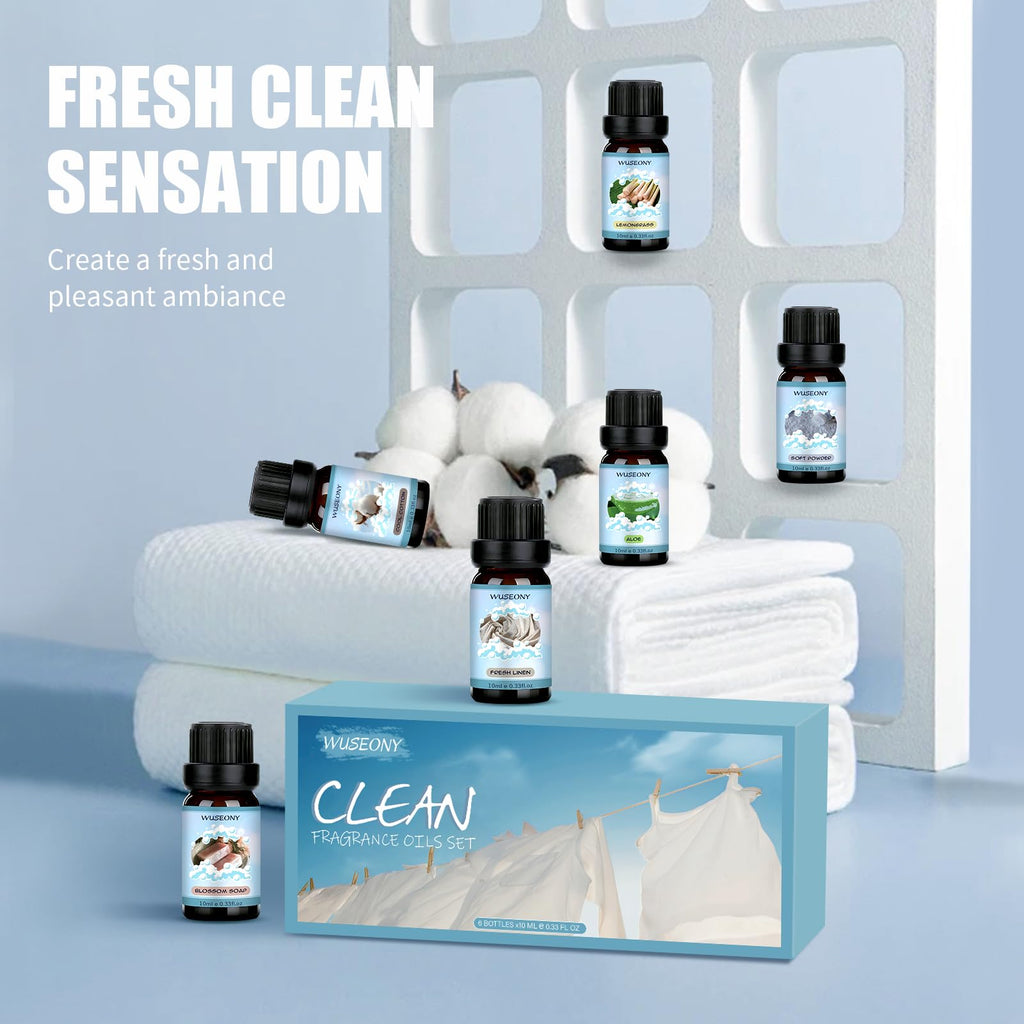 WUSEONY Clean Fragrance Oils Set – Premium Diffuser Essential Oils