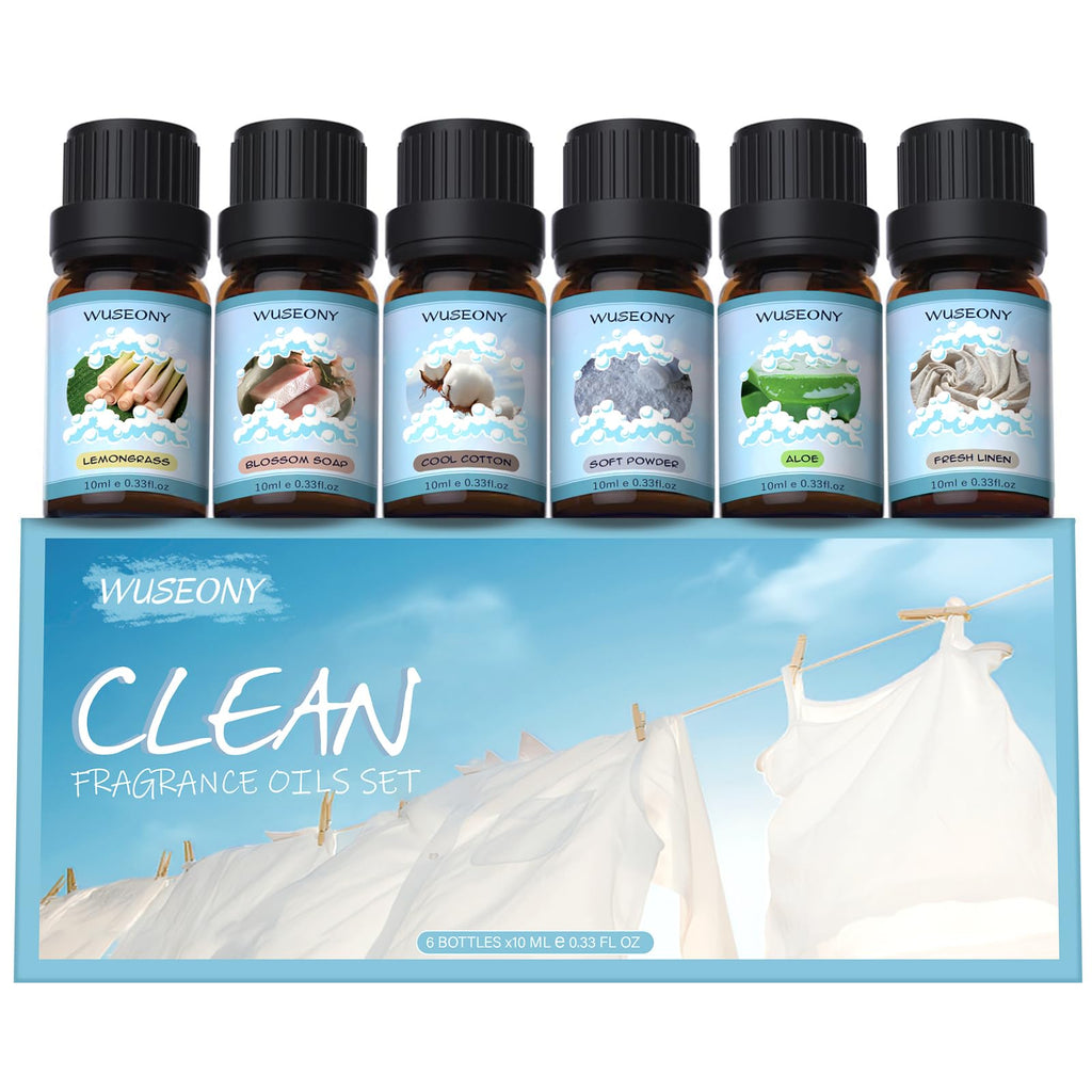 WUSEONY Clean Fragrance Oils Set – Premium Diffuser Essential Oils
