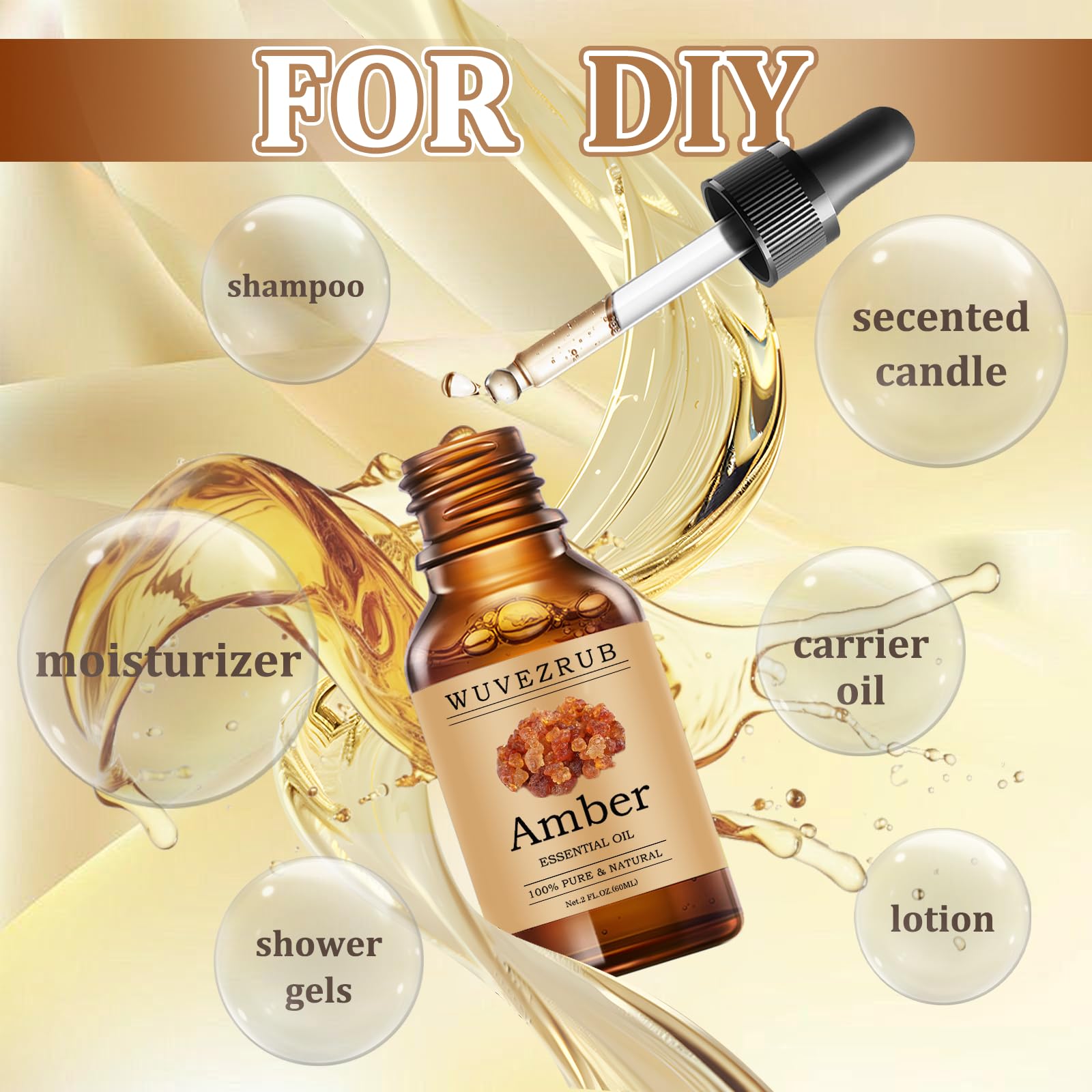 Wuvezrub Amber Essential Oil 60ML | Pure Amber Oil for Aromatherapy Diffuser (2 oz)