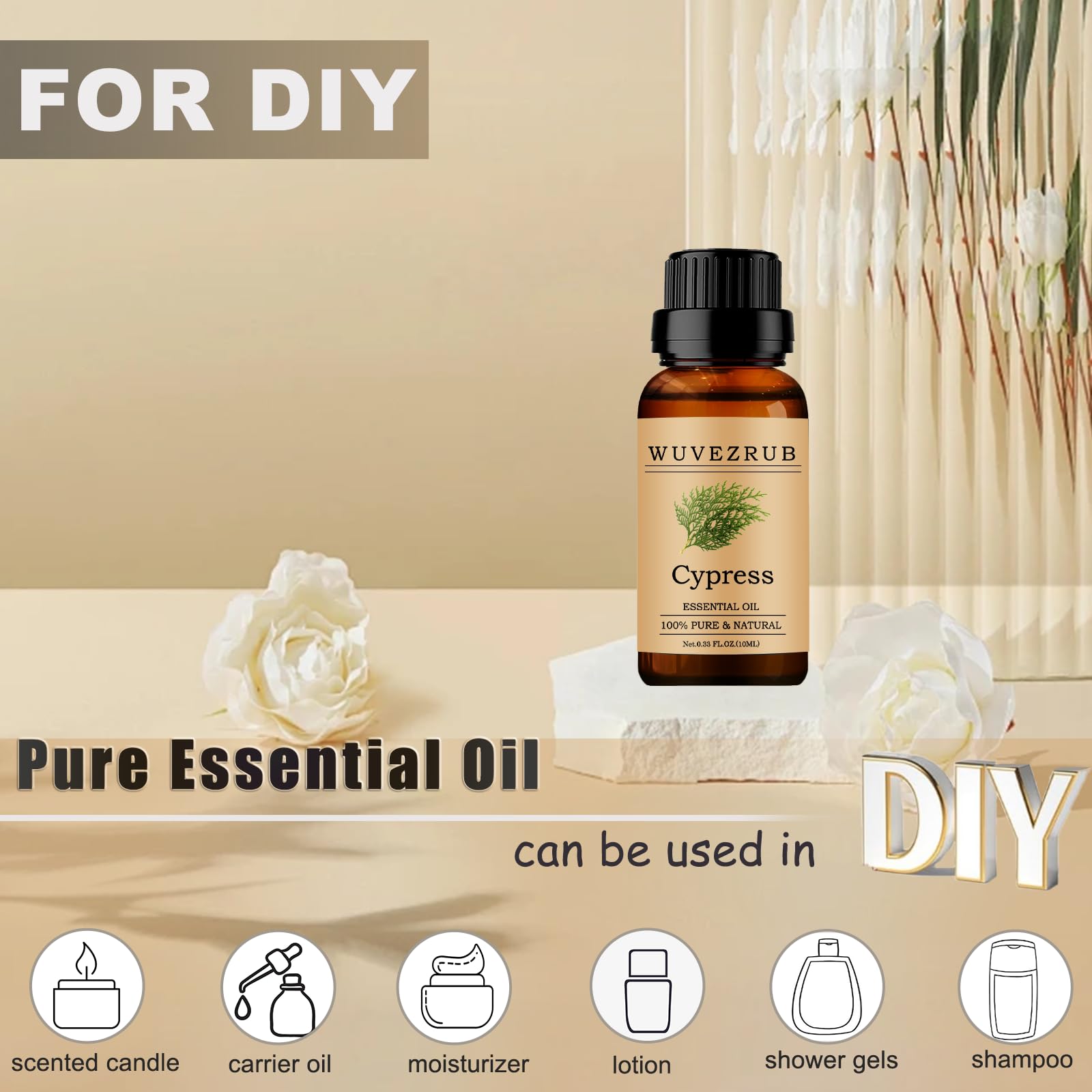 Wuvezrub Cypress Essential Oil 10ML – Organic 100% Pure & Natural for Aromatherapy Diffuser | 0.33 fl oz