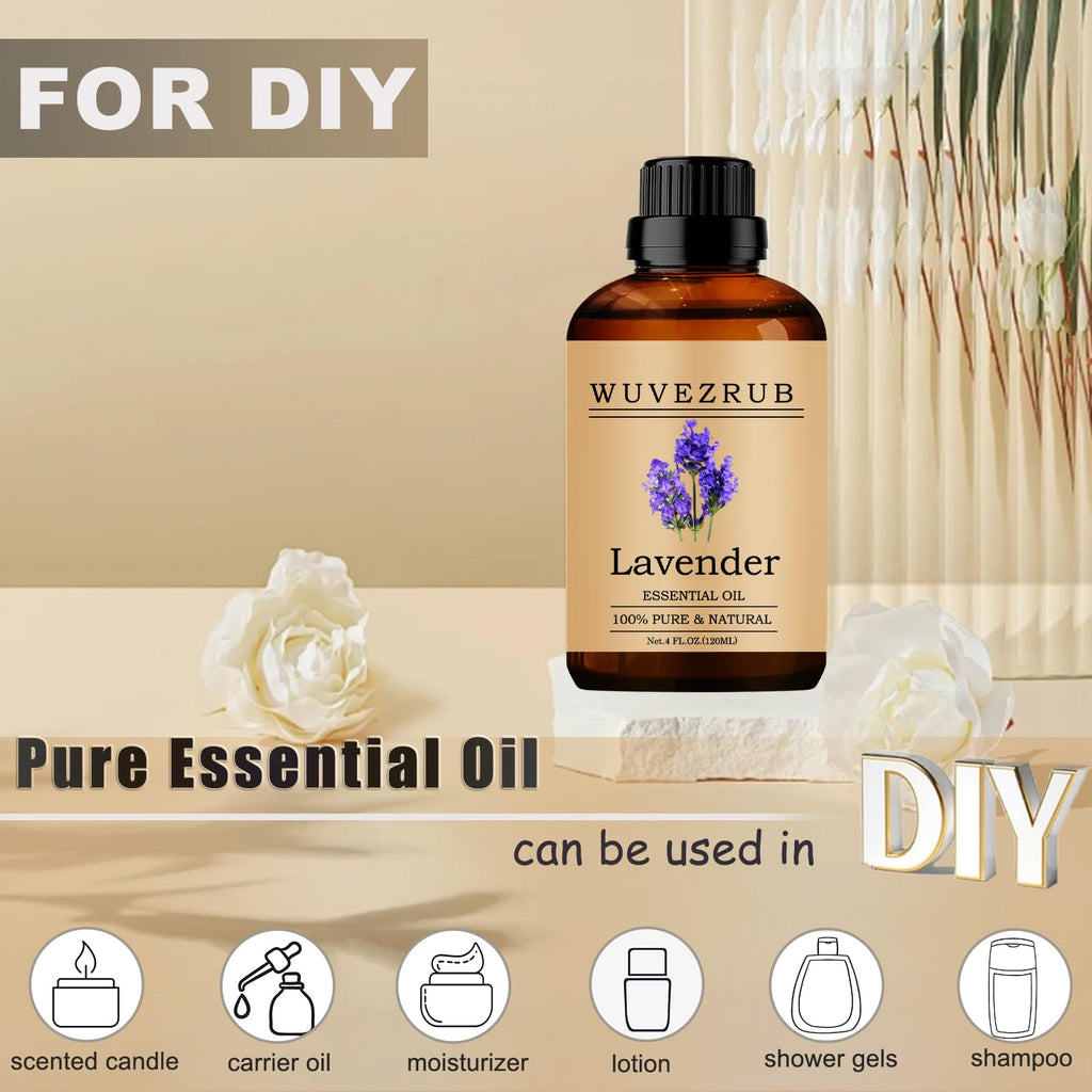 Wuvezrub Lavender Essential Oil 120ML – 100% Pure & Natural for Aromatherapy