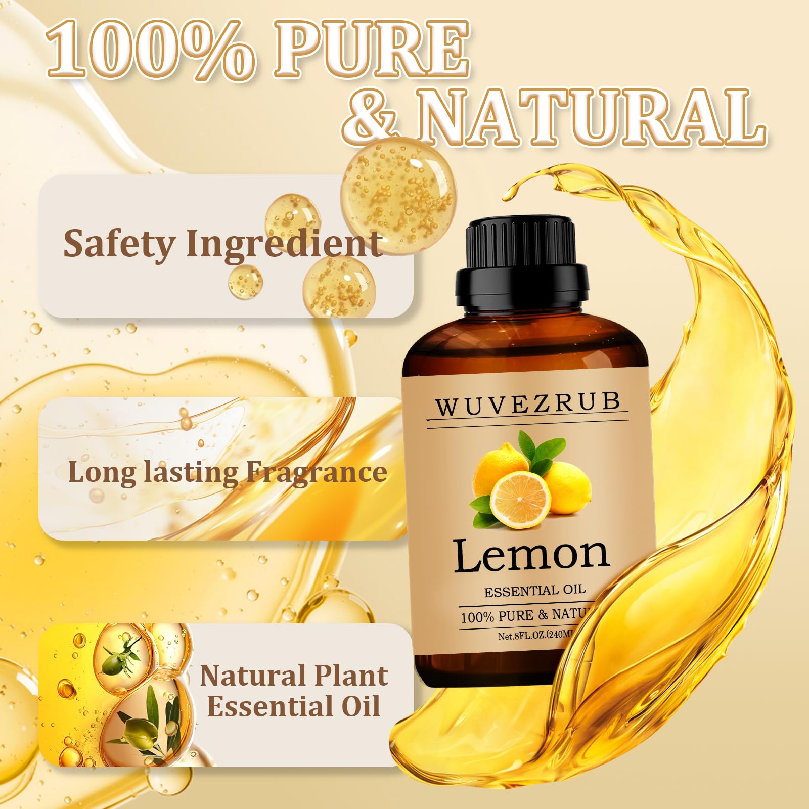 Wuvezrub Lemon Essential Oil 240ML (8 Fl Oz) — 100% Pure & Natural for Aromatherapy Diffuser