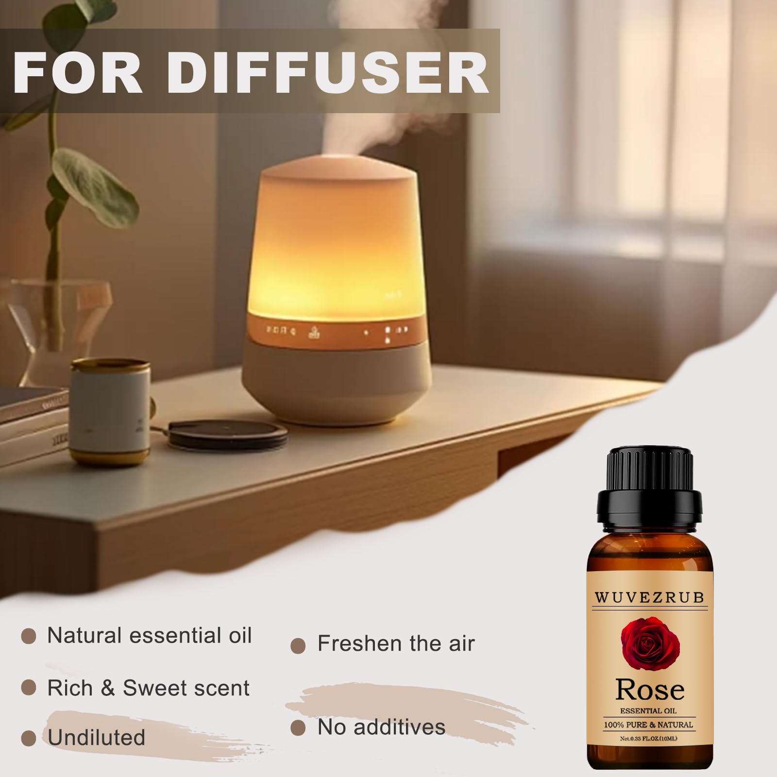 Wuvezrub Rose Essential Oil 10ML – Organic 100% Pure & Natural for Aromatherapy Diffuser