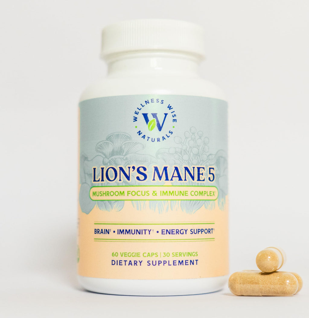 Wellness Wise Naturals Lion's Mane 5-Mushroom Complex – Focus & Immune Support | 60 Count