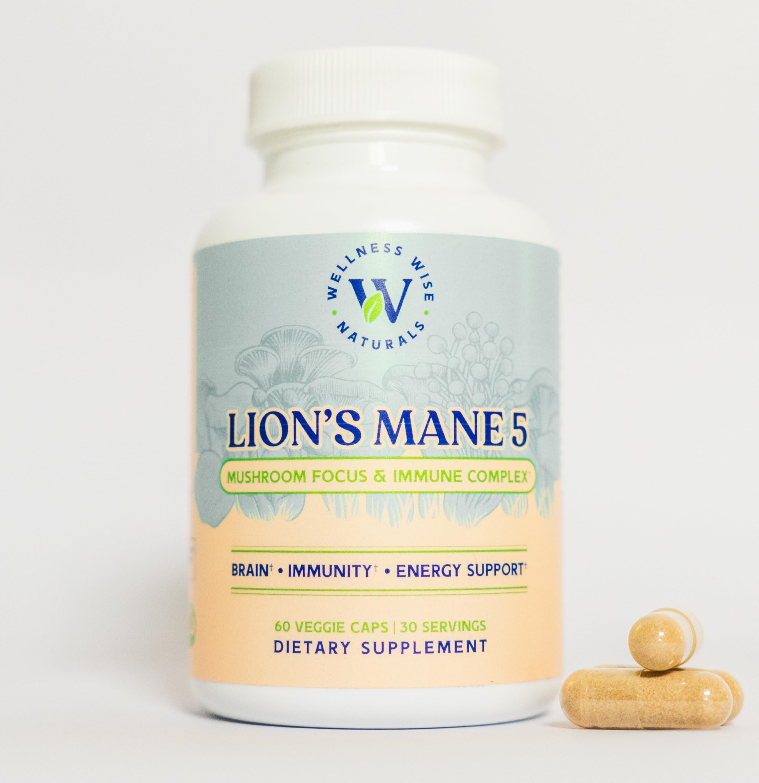 Wellness Wise Naturals Lion's Mane 5-Mushroom Complex – Focus & Immune Support | 60 Count