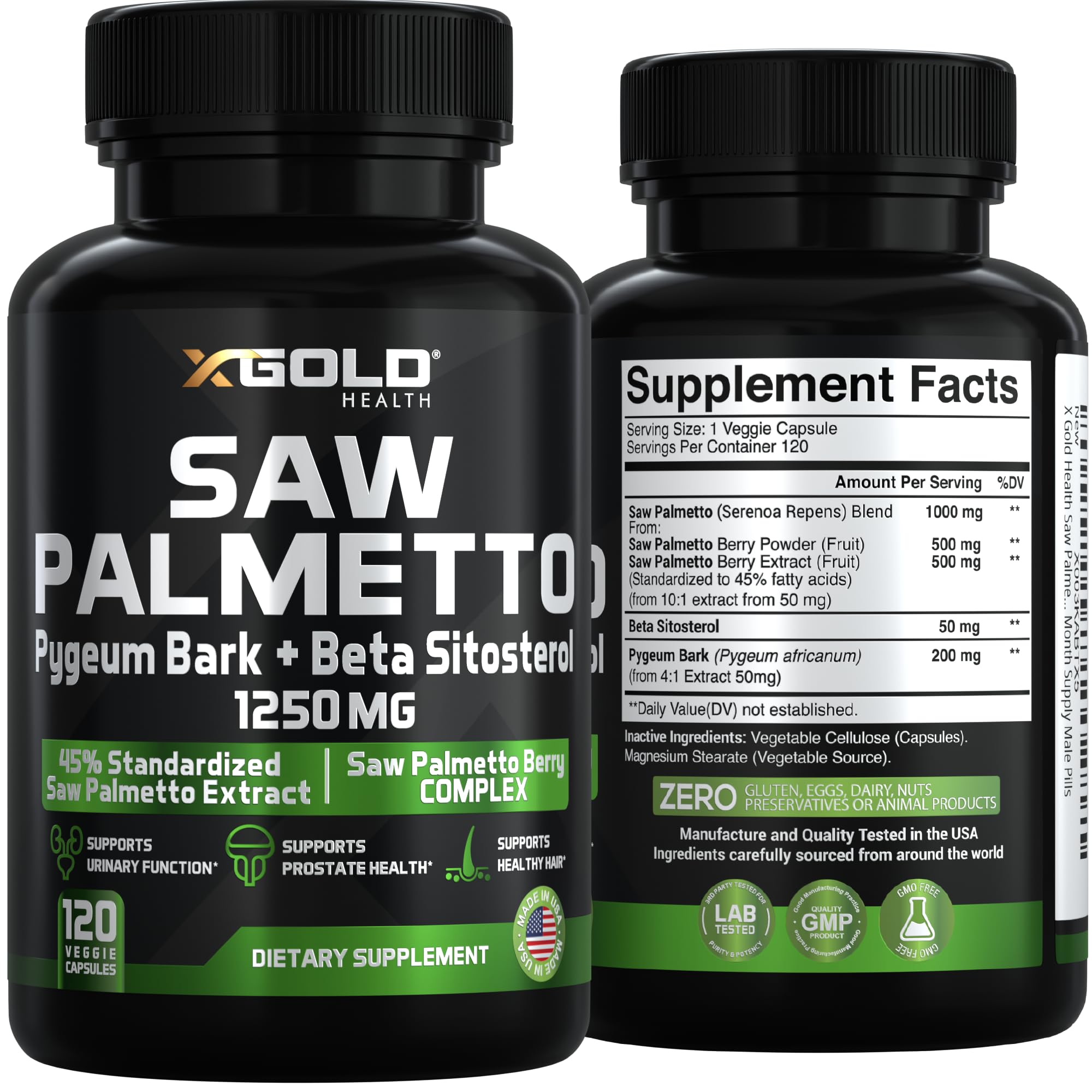 X Gold Health Saw Palmetto Prostate Supplement for Men | 3X Potent Formula | Made in USA
