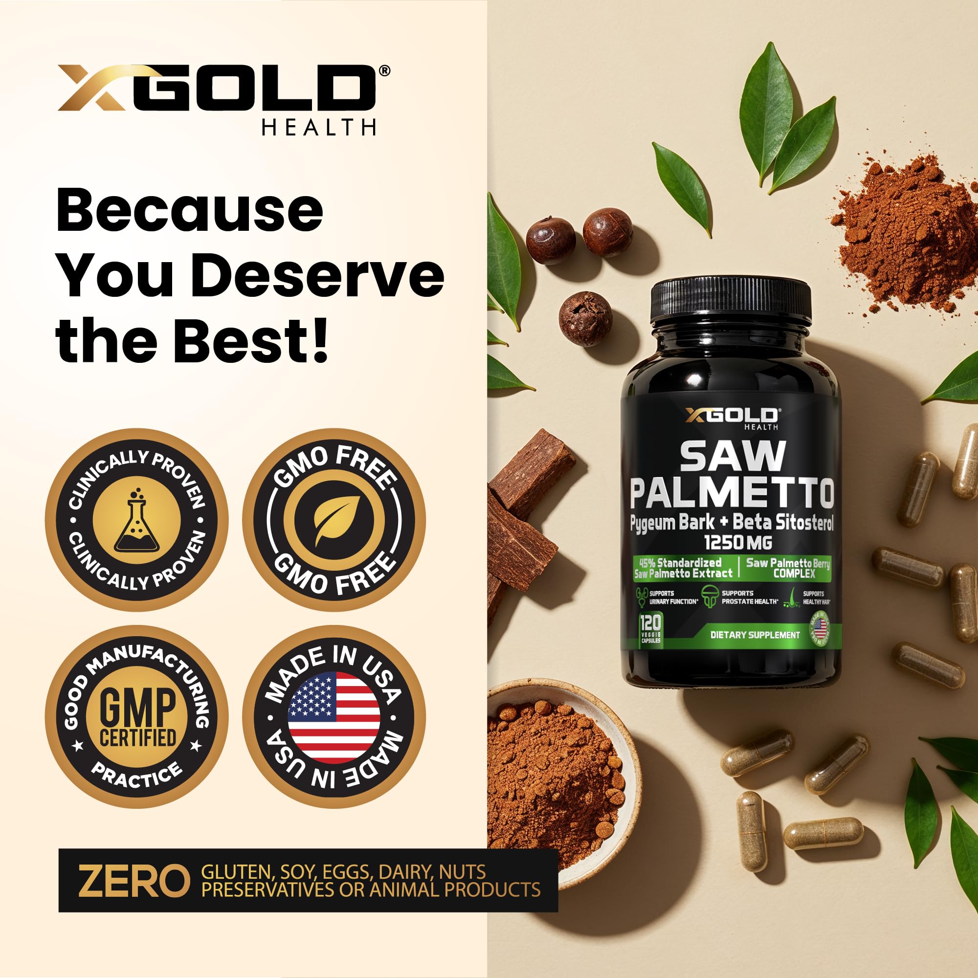 X Gold Health Saw Palmetto Prostate Supplement for Men | 3X Potent Formula | Made in USA