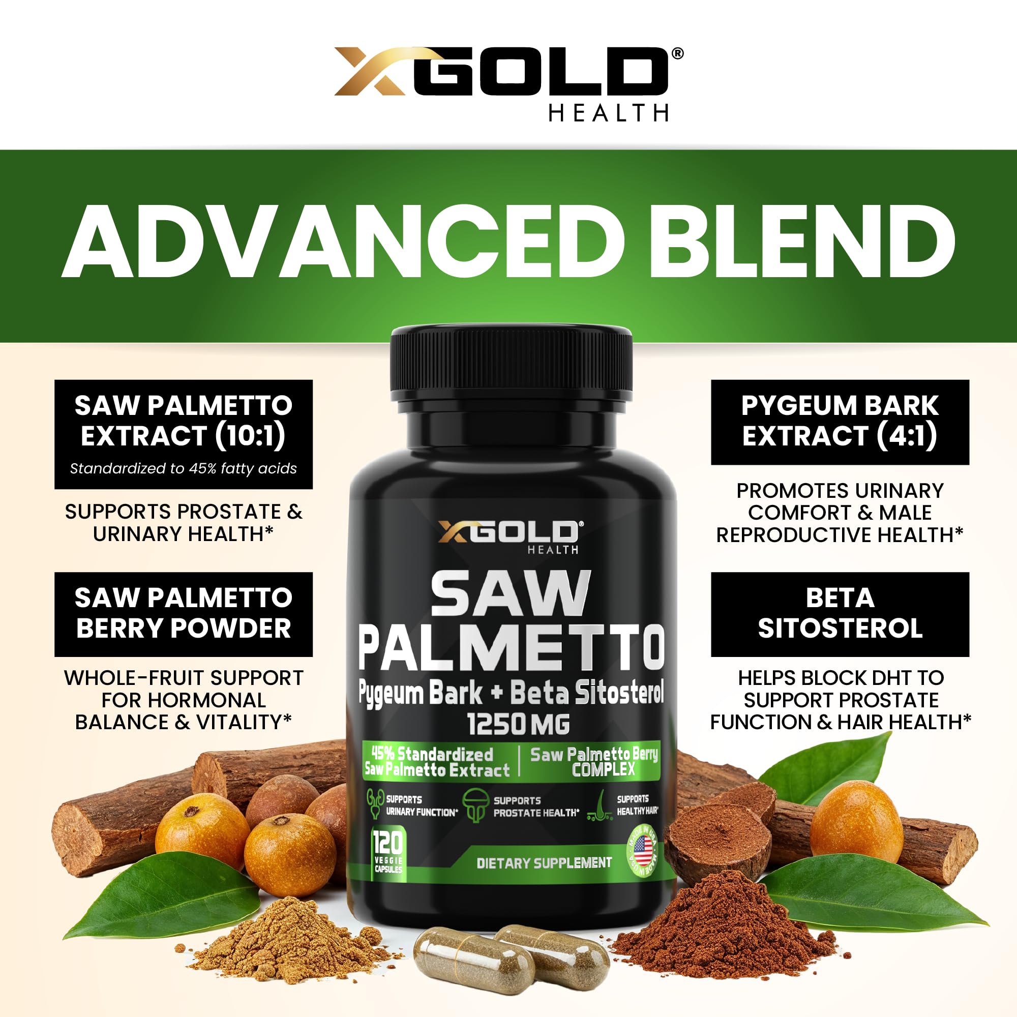 X Gold Health Saw Palmetto Prostate Supplement for Men | 3X Potent Formula | Made in USA