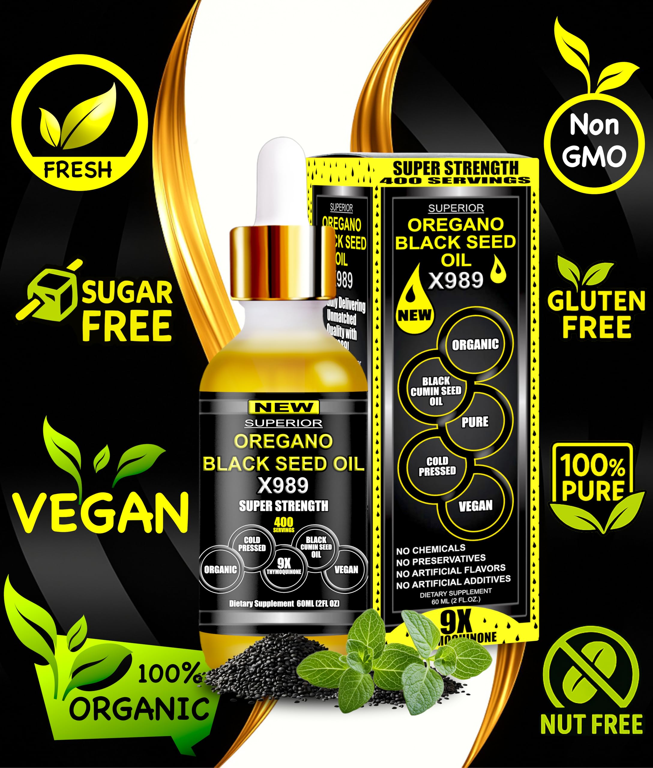 SUPERIOR FULVIC HUMIC X935 – Oil of Oregano with Black Seed Oil Drops, 400 Servings, 2-in-1 Organic Liquid