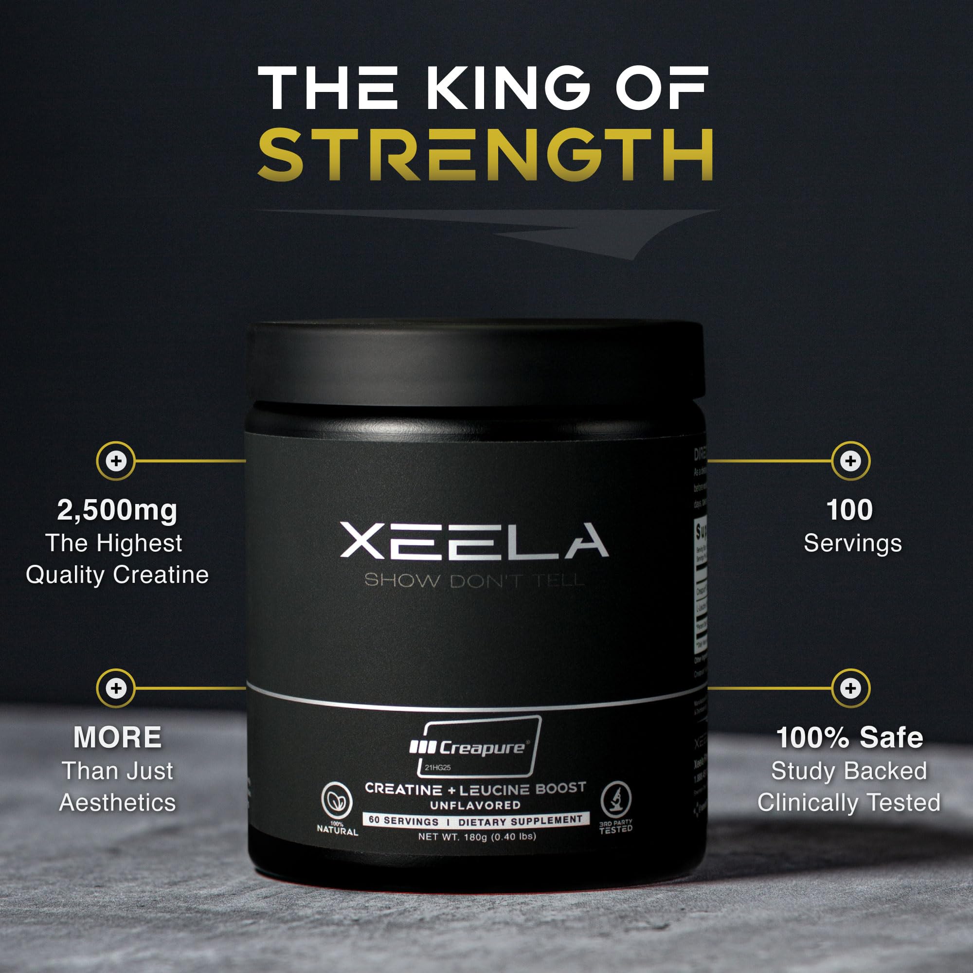XEELA Creatine for Lean Muscle Gain – Unflavored, 60 Servings | Creapure, Vegan