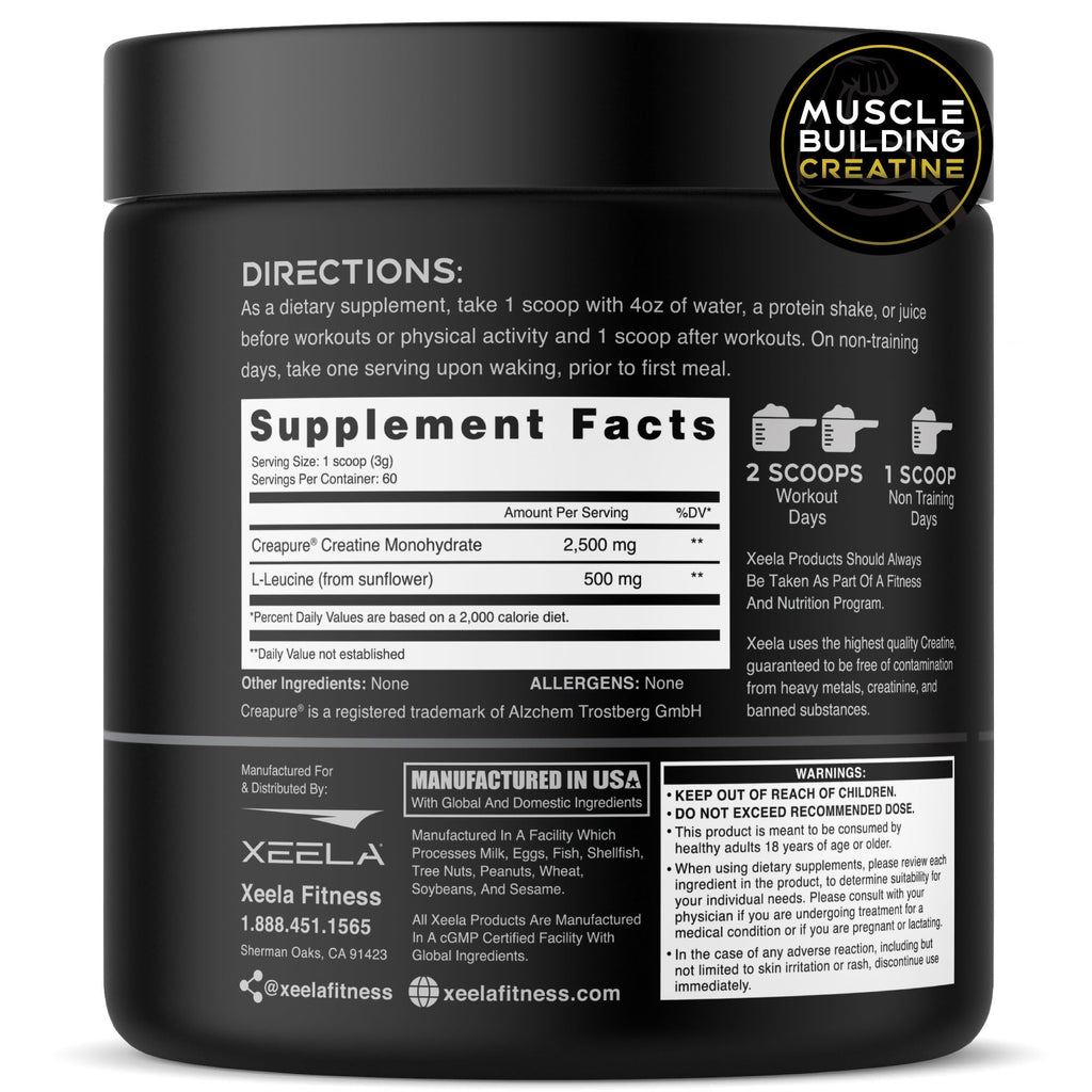 XEELA Creatine for Lean Muscle Gain – Unflavored, 60 Servings | Creapure, Vegan