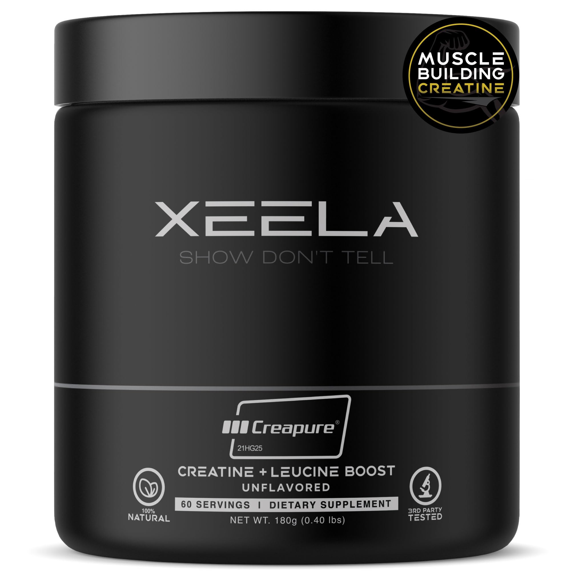 XEELA Creatine for Lean Muscle Gain – Unflavored, 60 Servings | Creapure, Vegan