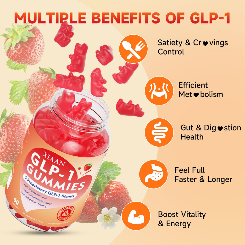 XIAAN GLP-1 Gummies - Natural GLP-1 Supplement with Berberine & Akkermansia Probiotic, Sugar-Free Strawberry 60 Count