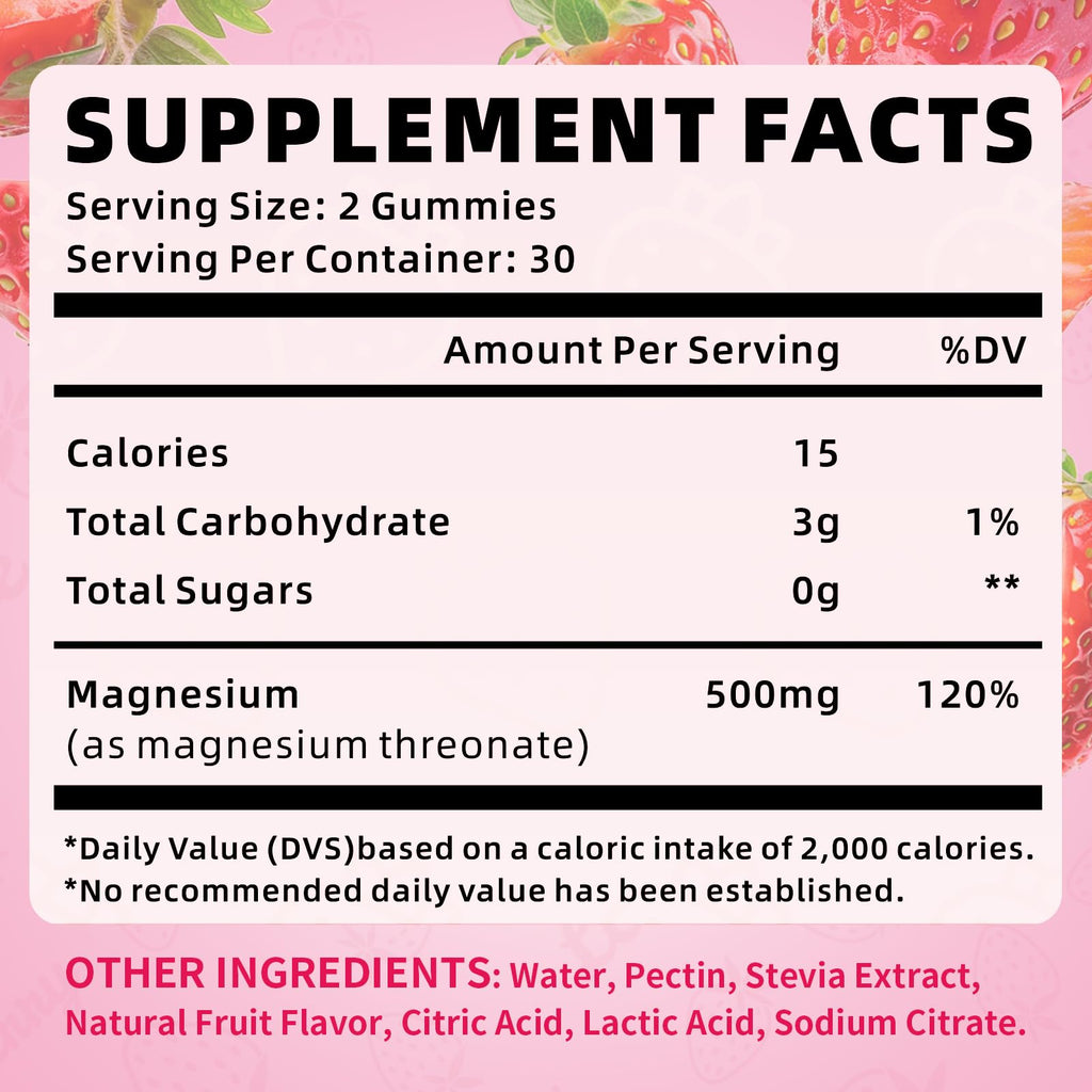XIAAN Magnesium L-Threonate Gummies 500mg – Sugar-Free Strawberry, 120 Count