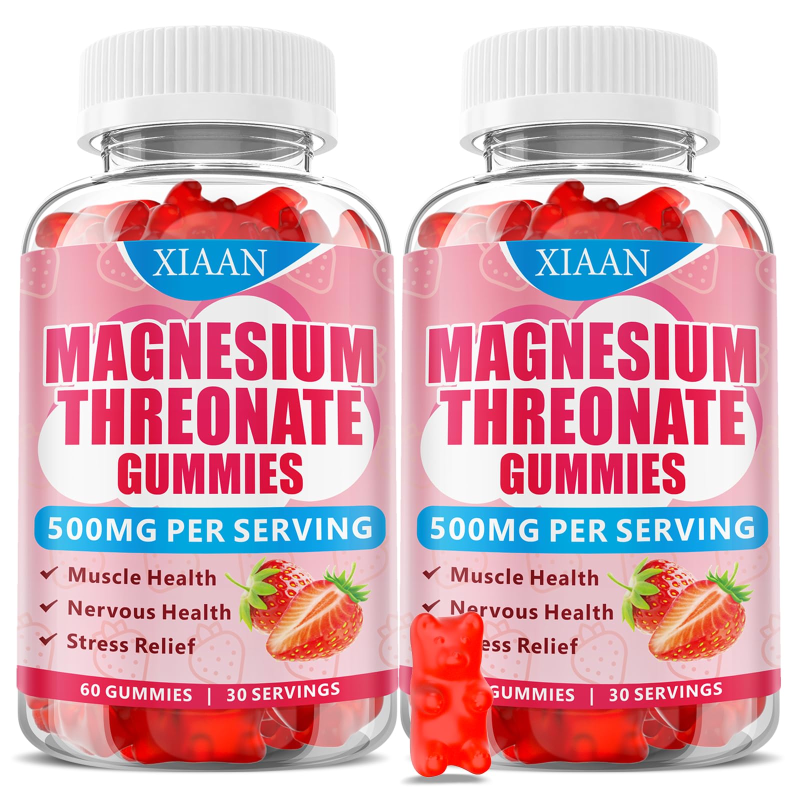 XIAAN Magnesium L-Threonate Gummies 500mg – Sugar-Free Strawberry, 120 Count