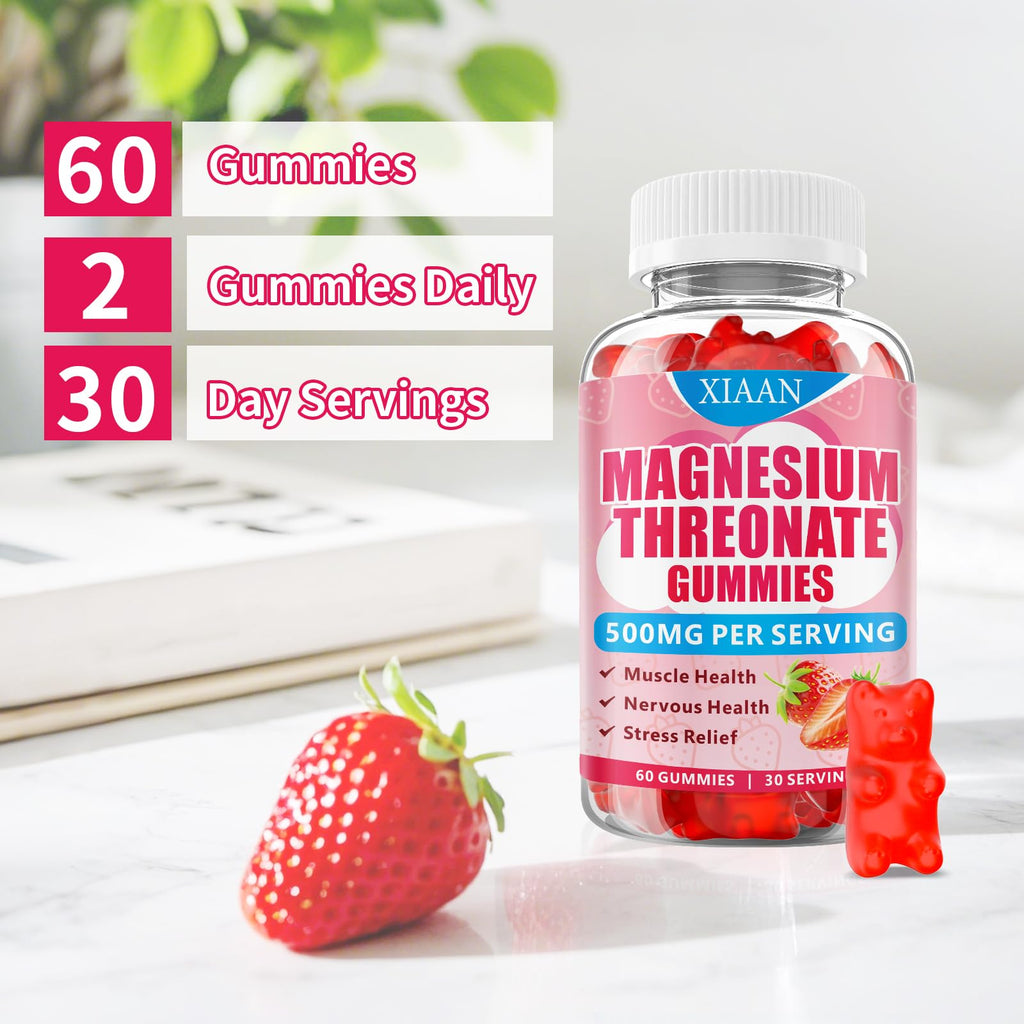 XIAAN Magnesium L-Threonate Gummies 500mg – Sugar-Free Strawberry, 120 Count