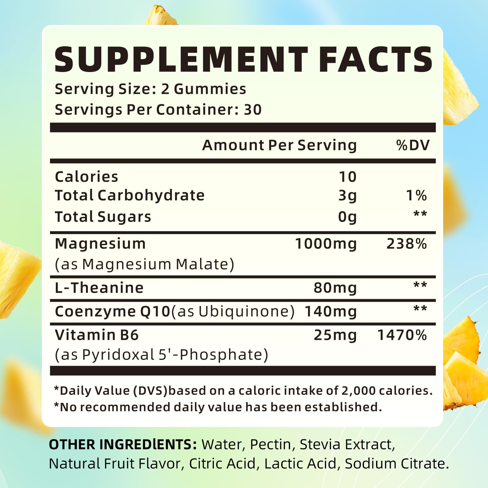 XIAAN Magnesium Malate Gummies 1000mg – CoQ10, L-Theanine & Vitamin B6 | Sugar-Free Pineapple