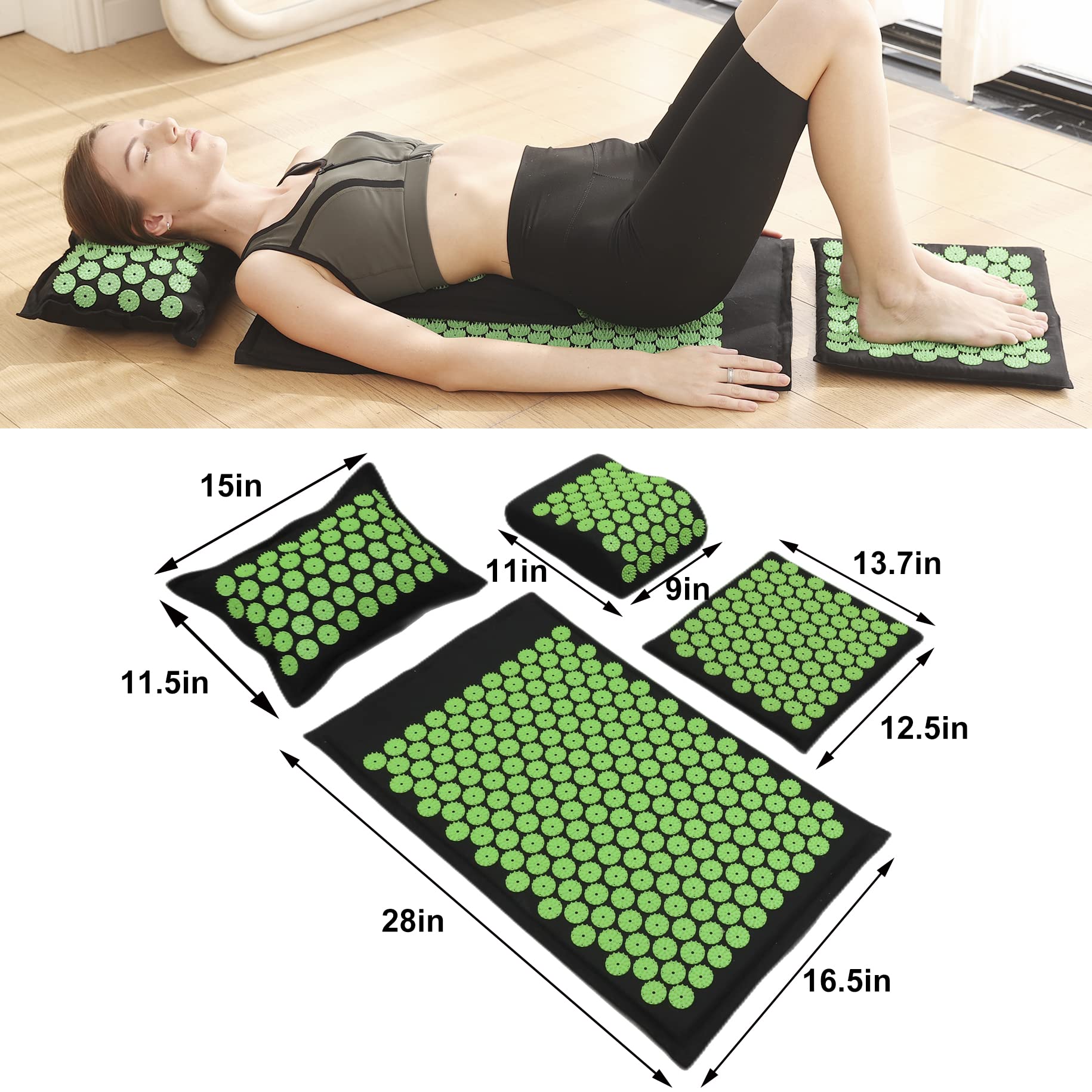 XiaoMaGe Acupressure Mat & Pillow Set – Pain Relief & Relaxation (Black)