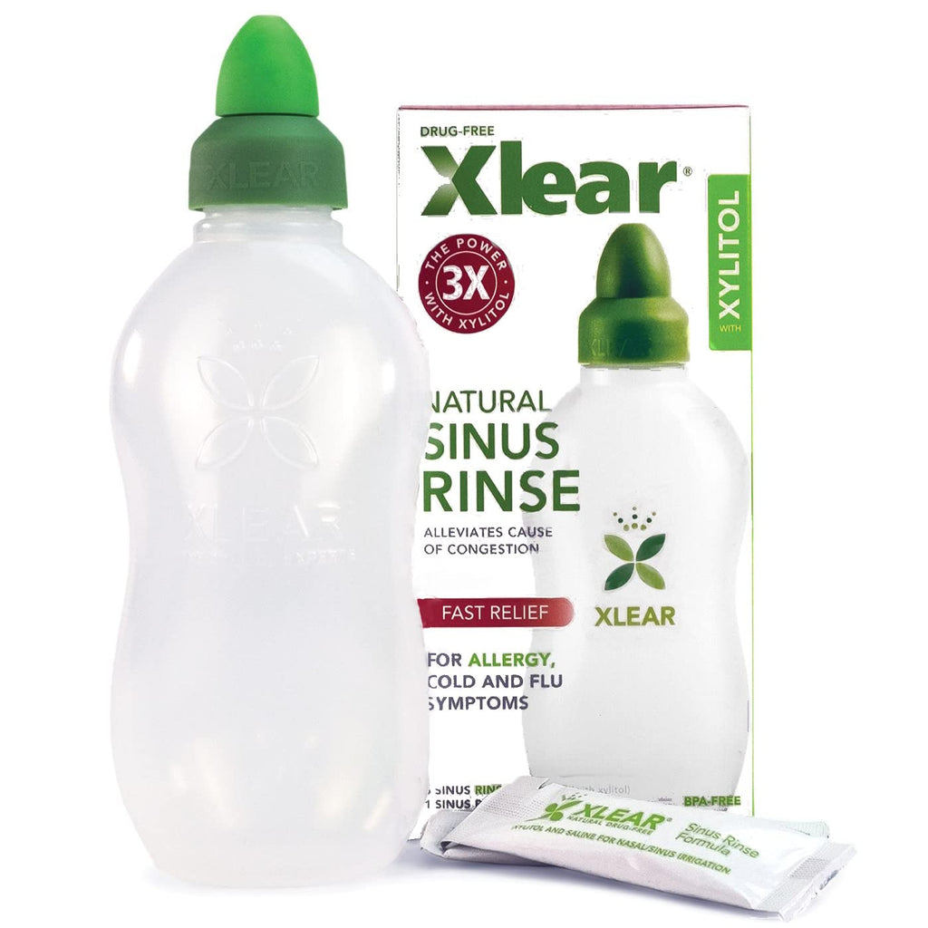 Xlear Natural Xylitol Nasal Irrigation System | 6 Saline Packets + 1 Sinus Rinse Bottle (Pack of 3)