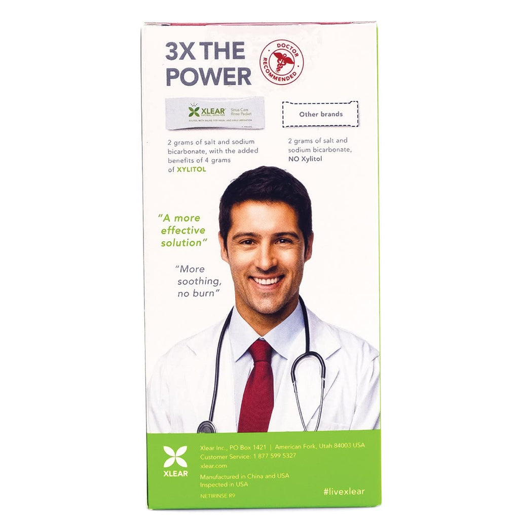 Xlear Natural Xylitol Nasal Irrigation System with 6 Saline Packets & Sinus Rinse Bottle – Pack of 2