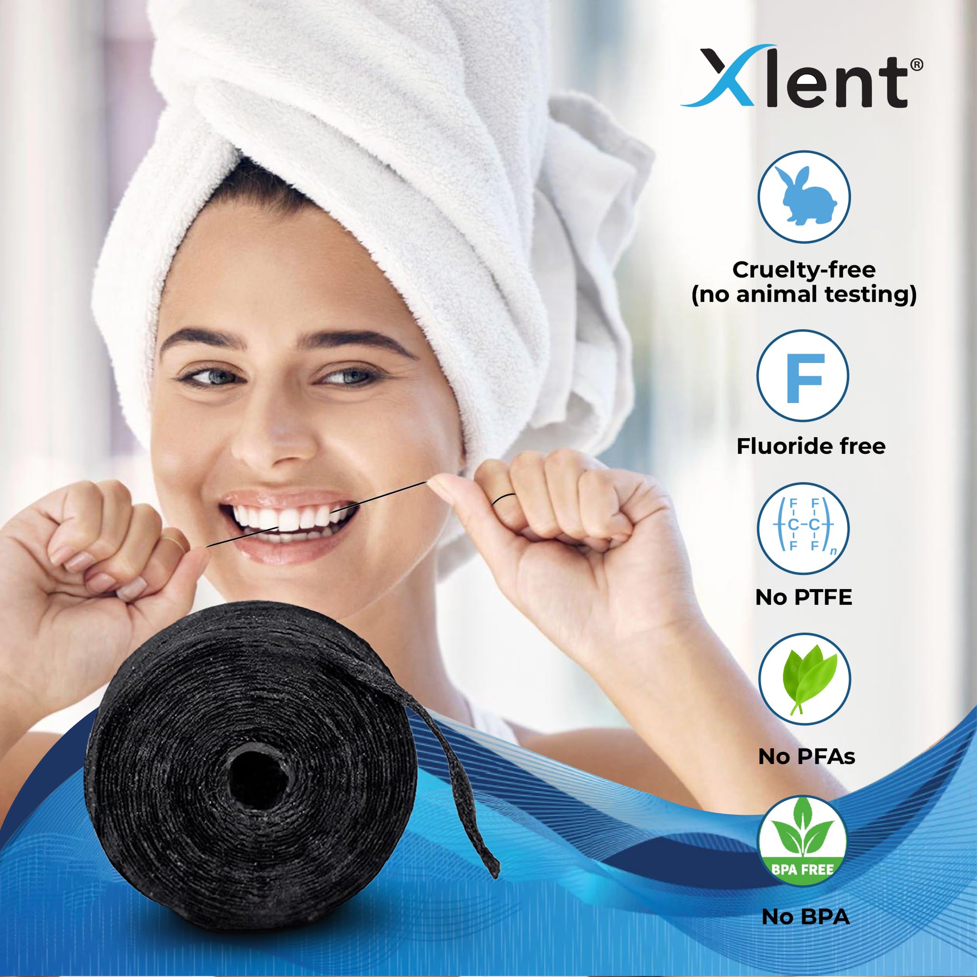 Xlent Expandable Dental Floss with Charcoal & Xylitol - Mint (2 Refills)