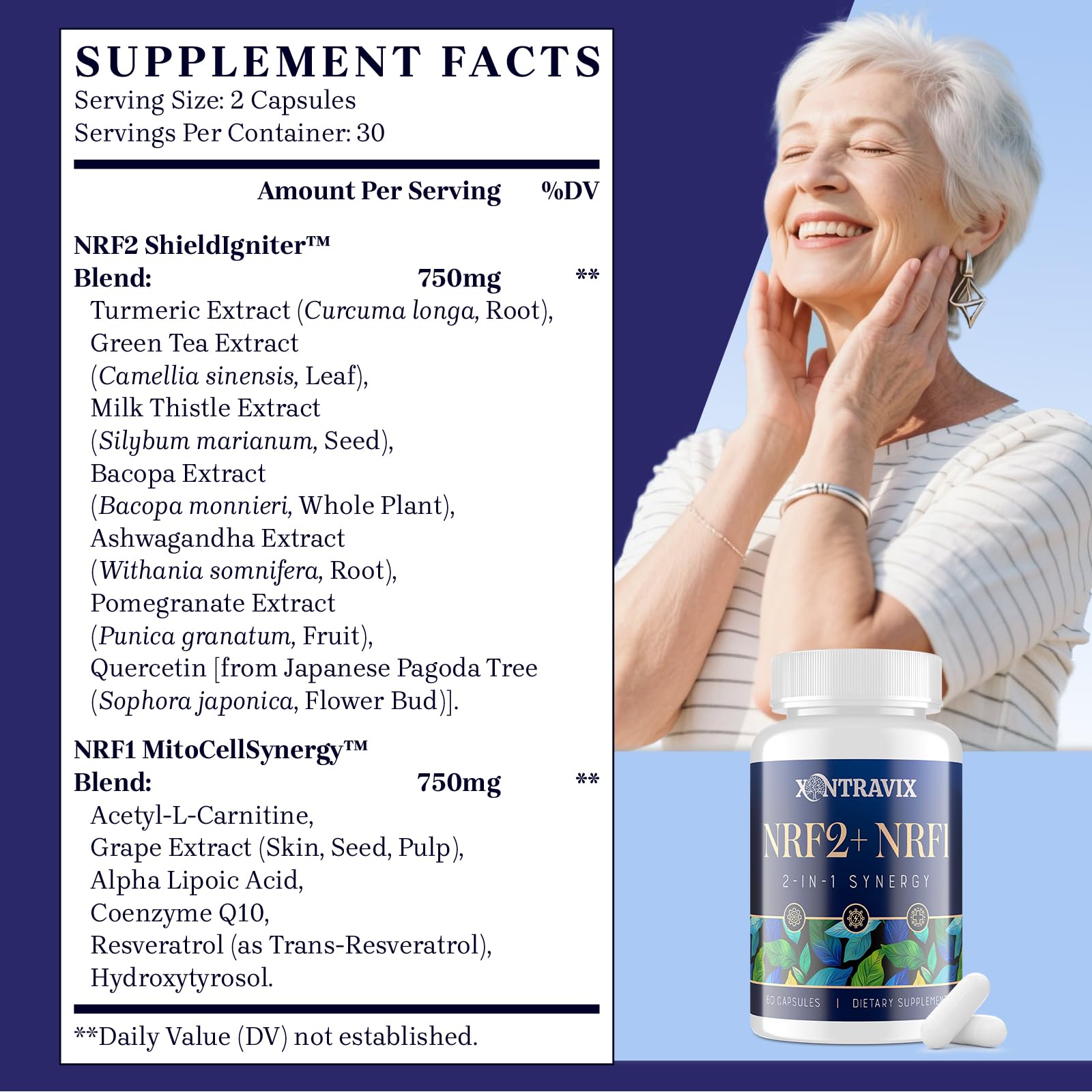 NRF1 & NRF2 Supplement 1500mg | Dual Activator with CoQ10, Curcumin, Trans-Resveratrol & Ashwagandha | 60 Capsules