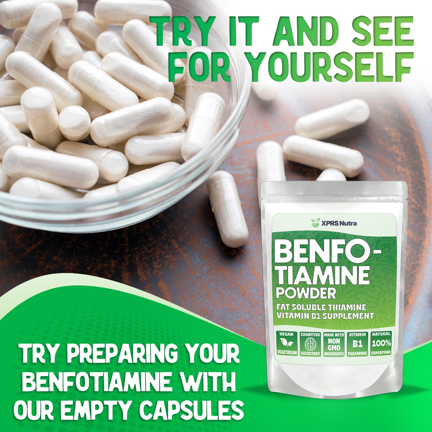 XPRS Nutra Benfotiamine (Thiamine) – Fat-Soluble B1 for Cognitive Health, Vegan, 2 Oz