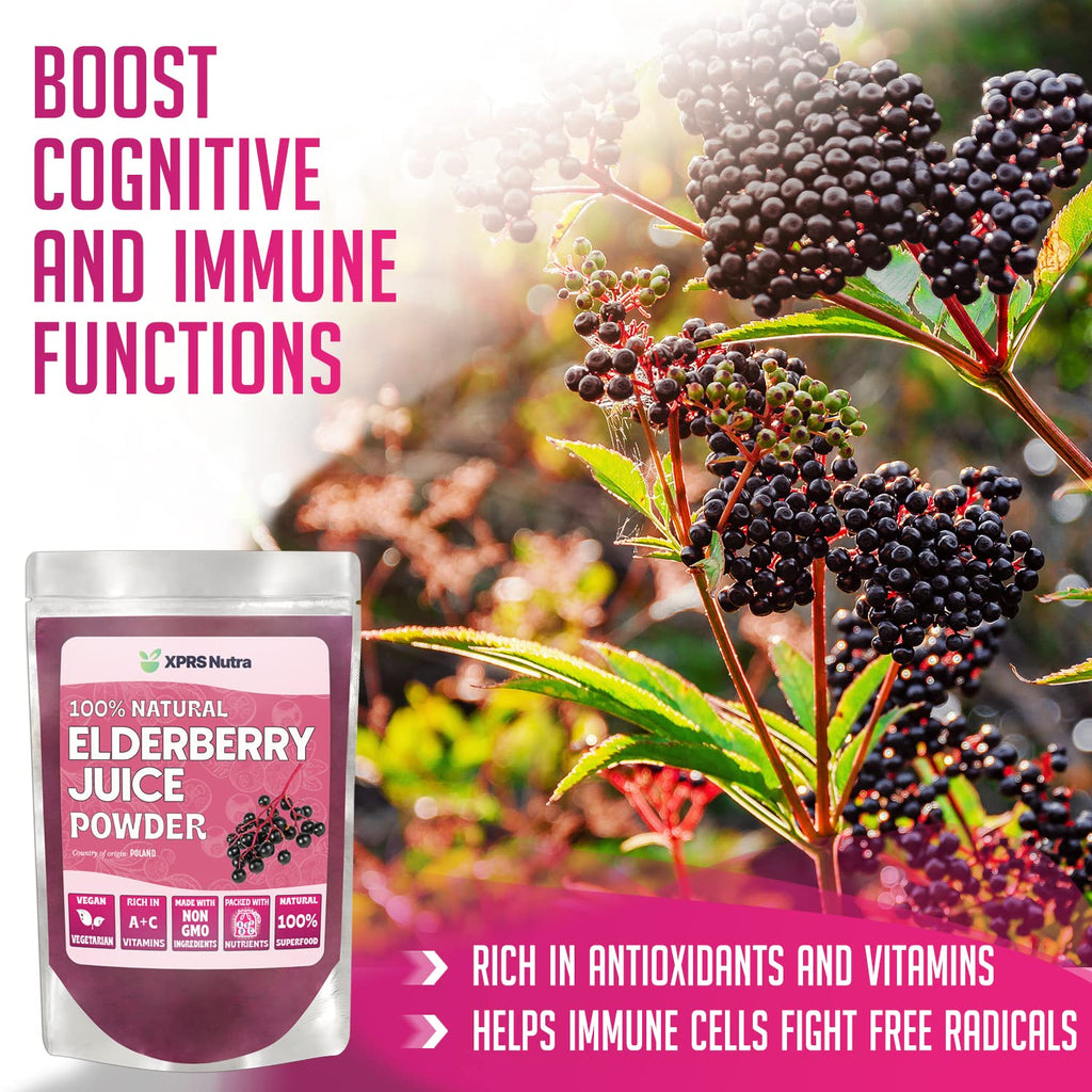 XPRS Nutra Elderberry Juice Powder – Organic Elderberry Powder (16 oz) | Vitamin A & C
