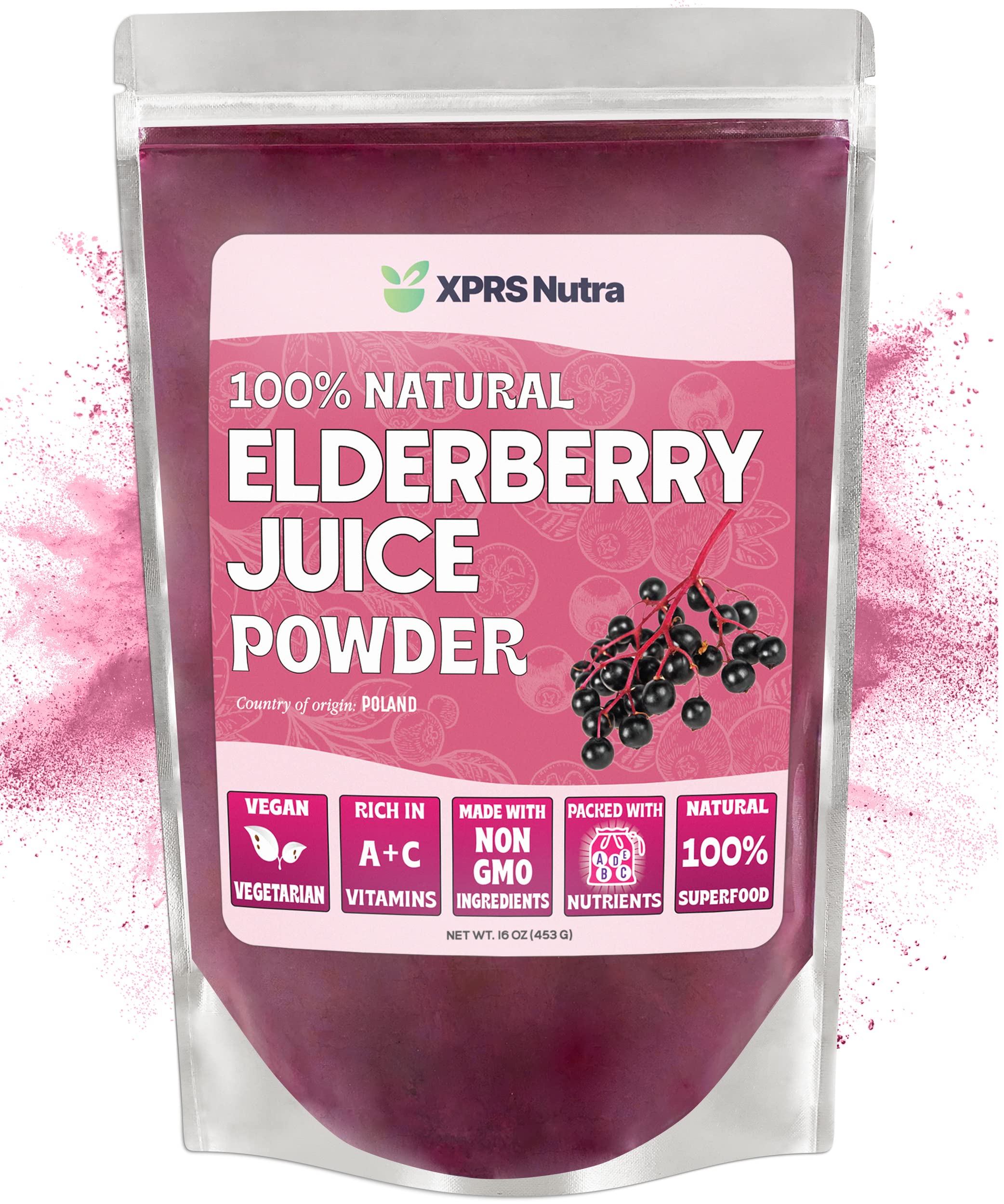 XPRS Nutra Elderberry Juice Powder – Organic Elderberry Powder (16 oz) | Vitamin A & C