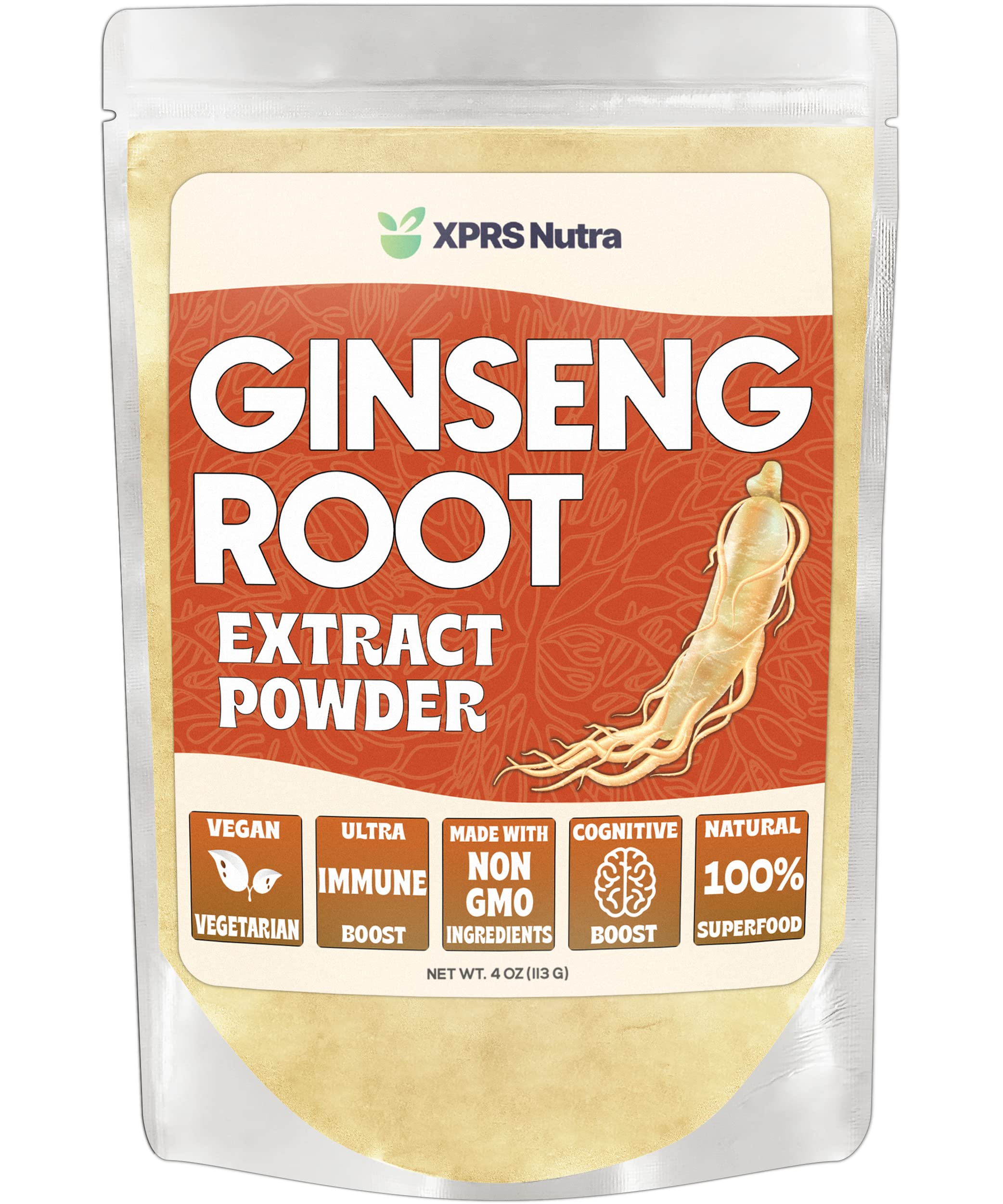 XPRS Nutra Ginseng Root Extract Powder – Panax Ginseng (4 oz) – Immune, Cognition & Performance – Vegan