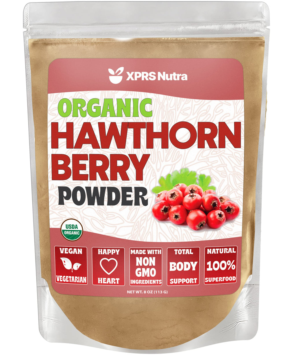 XPRS Nutra Organic Hawthorn Berry Powder – Cardiovascular Support, USDA Organic (8 oz) – Vegan