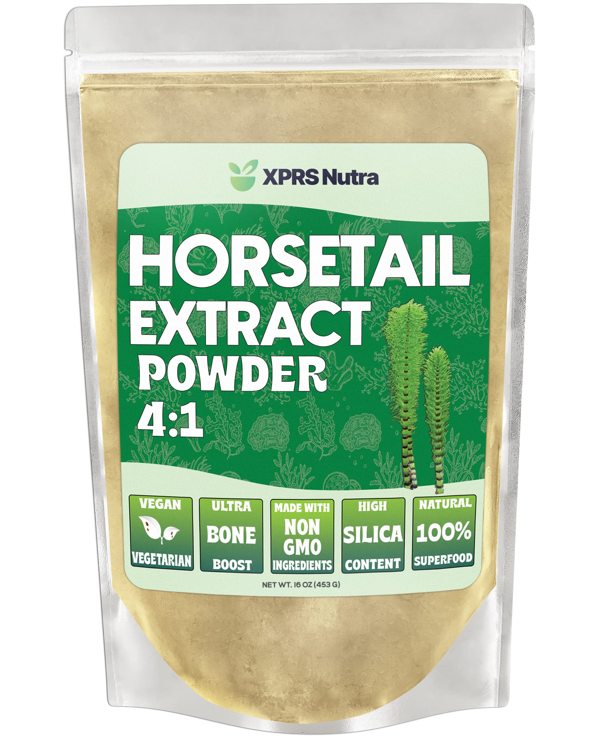 XPRS Nutra Horsetail Extract Powder – High Potency Silica for Hair, Nails & Bones – Vegan, 16 oz