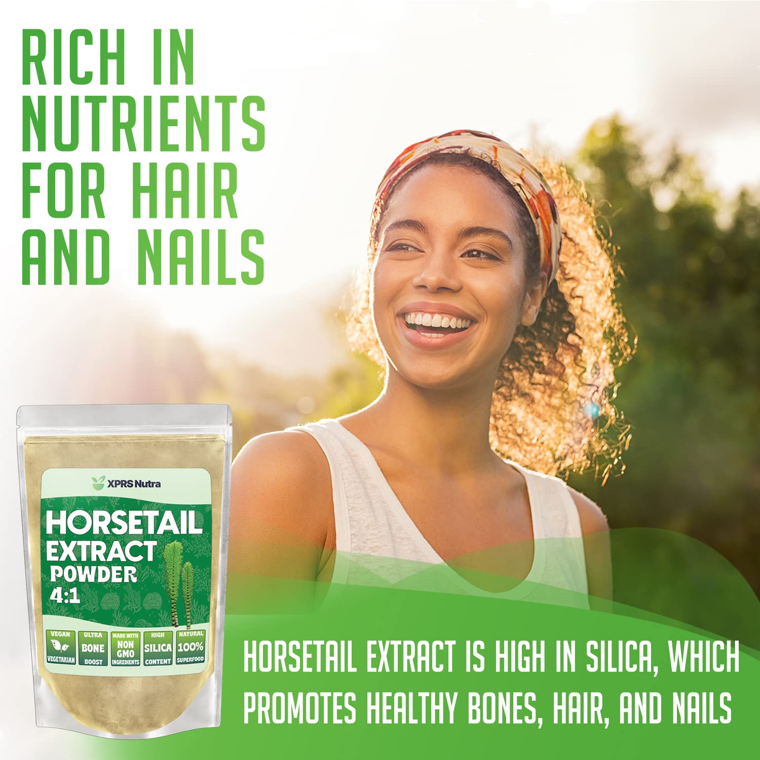 XPRS Nutra Horsetail Extract Powder – High Potency Silica for Hair, Nails & Bones – Vegan, 16 oz