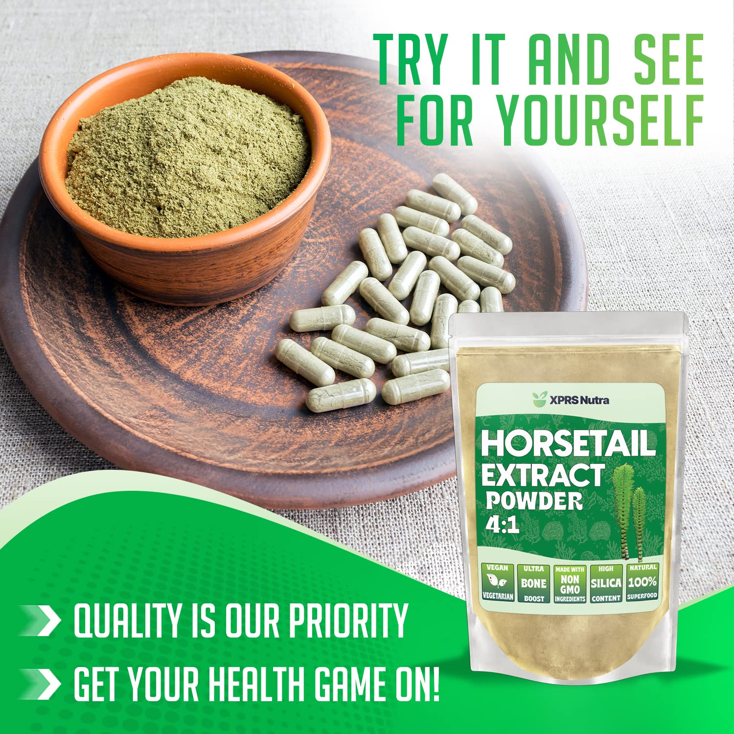 XPRS Nutra Horsetail Extract Powder – High Potency Silica for Hair, Nails & Bones – Vegan, 16 oz