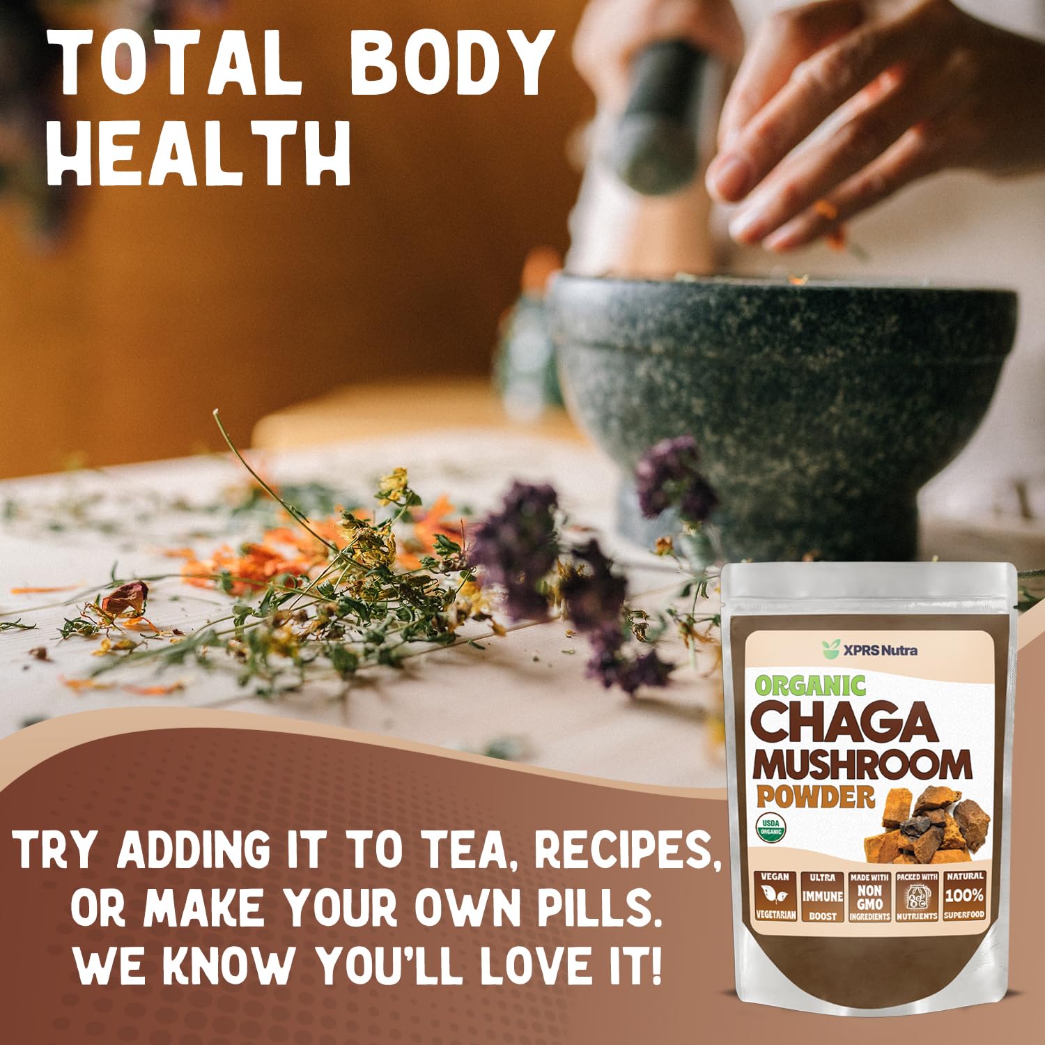XPRS Nutra Organic Chaga Mushroom Powder - Premium USDA Organic Chaga (4 oz)