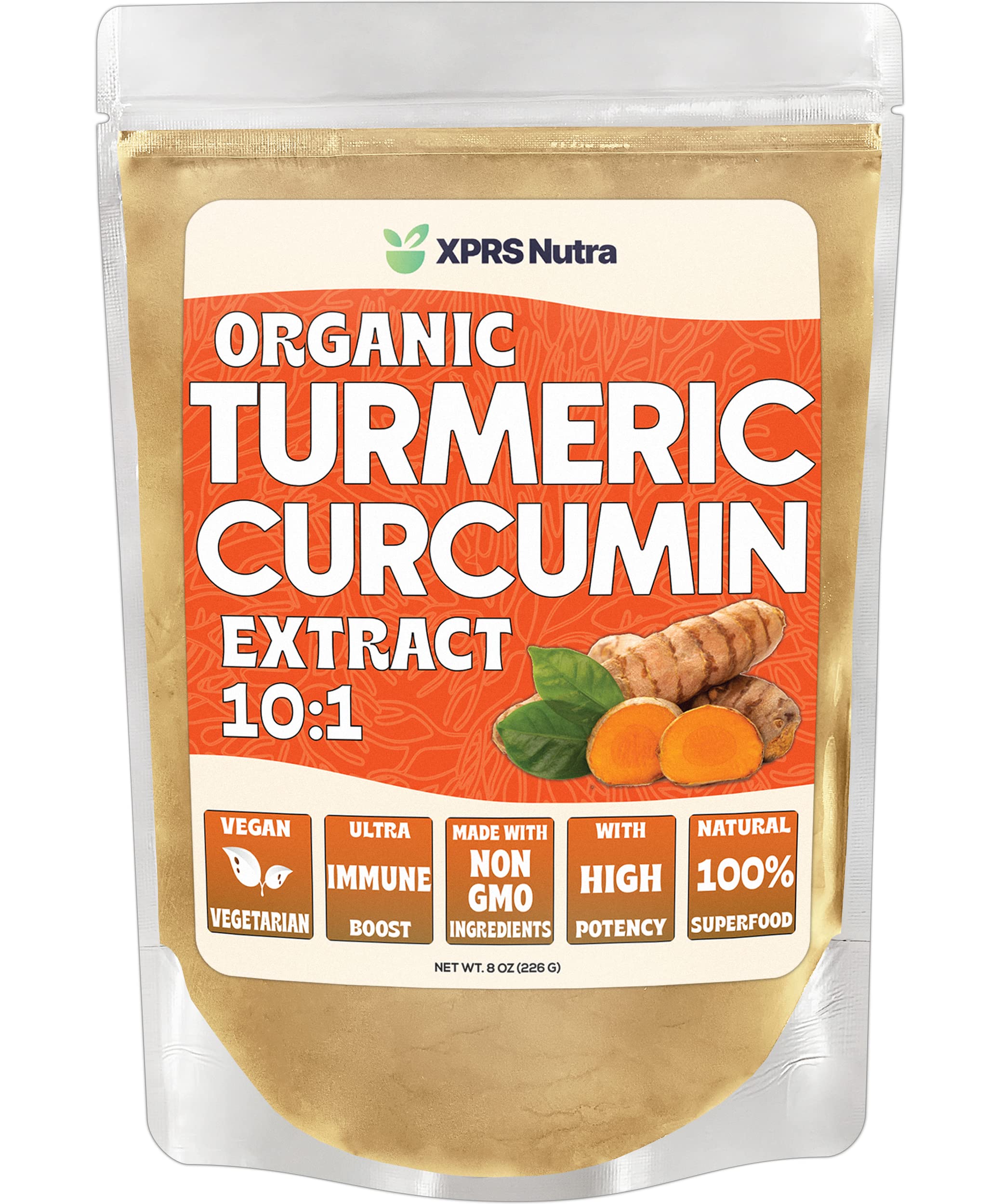 XPRS Nutra Organic Turmeric Curcumin Powder 10:1 – USDA Organic, 8 oz