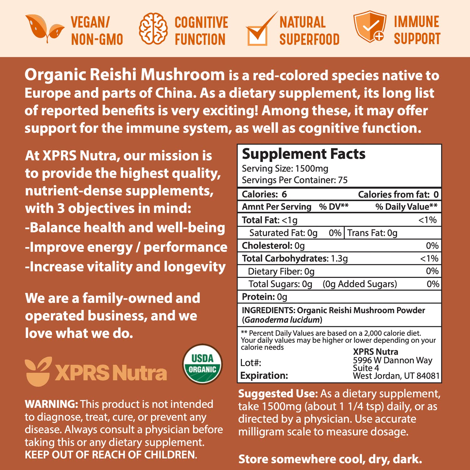 XPRS Nutra Organic Red Reishi Powder 4oz – Cognition & Energy (Vegan)