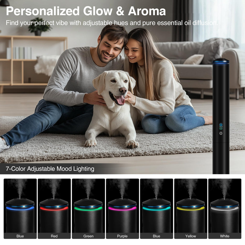 XspideM Waterless Scent Diffuser Starter Kit — 2,000 Sq Ft Coverage, 5 Oils, Remote, Black, 40in