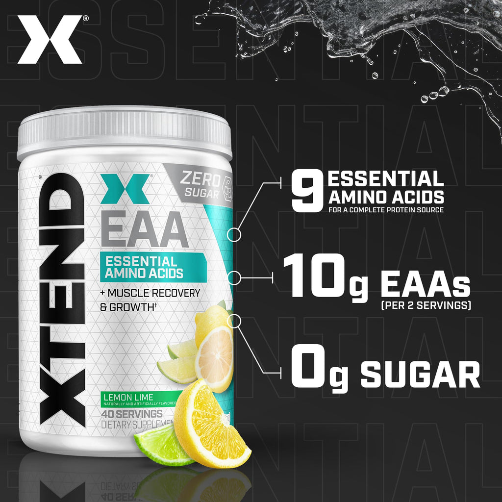 Xtend Scivation EAA + BCAA Powder | 9 Essential Amino Acids | 10g EAAs per 2 Servings | Lemon Lime | 40 Servings