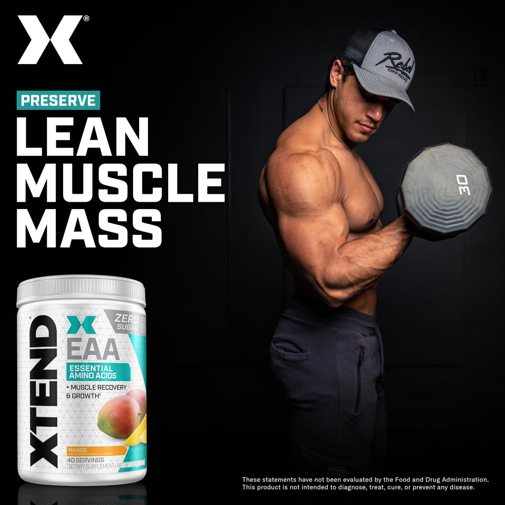 Xtend Scivation EAA + BCAA Powder - 9 Essential Amino Acids, 10g EAAs per 2 Servings, Mango, 40 Servings
